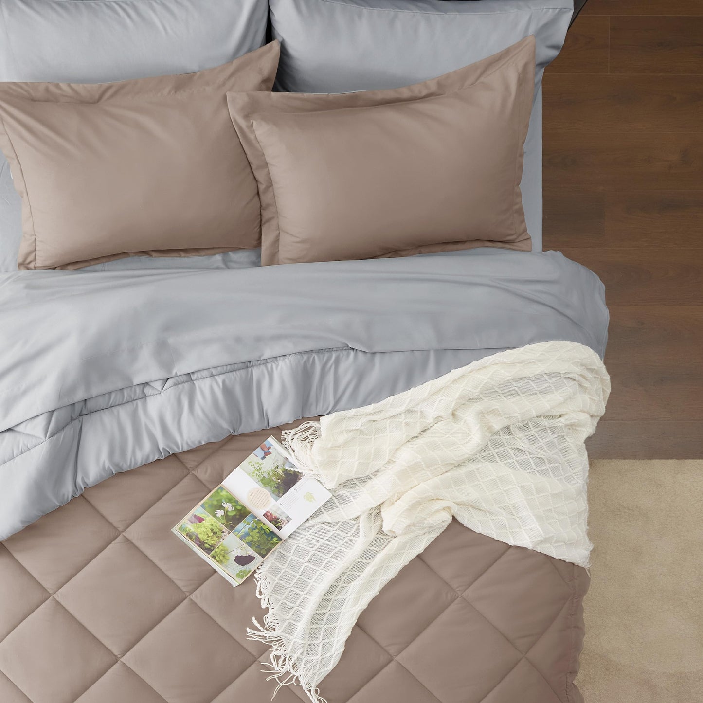 Bedsure Taupe Twin Comforter Set - 5 Pieces Twin Bed in a Bag, Extra Long Twin Bed Set with Comforters, Sheets, Pillowcase & Sham, Twin Bedding Sets