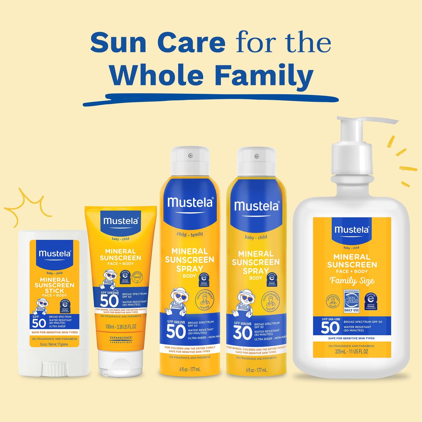 Mustela Baby Mineral Sunscreen Stick SPF 50 Broad Spectrum - Face & Body Sun Stick with 70% Organic Ingredients - Ultra Sheer, Water Resistant & Fragrance-Free - 0.6 oz (Pack of 1)