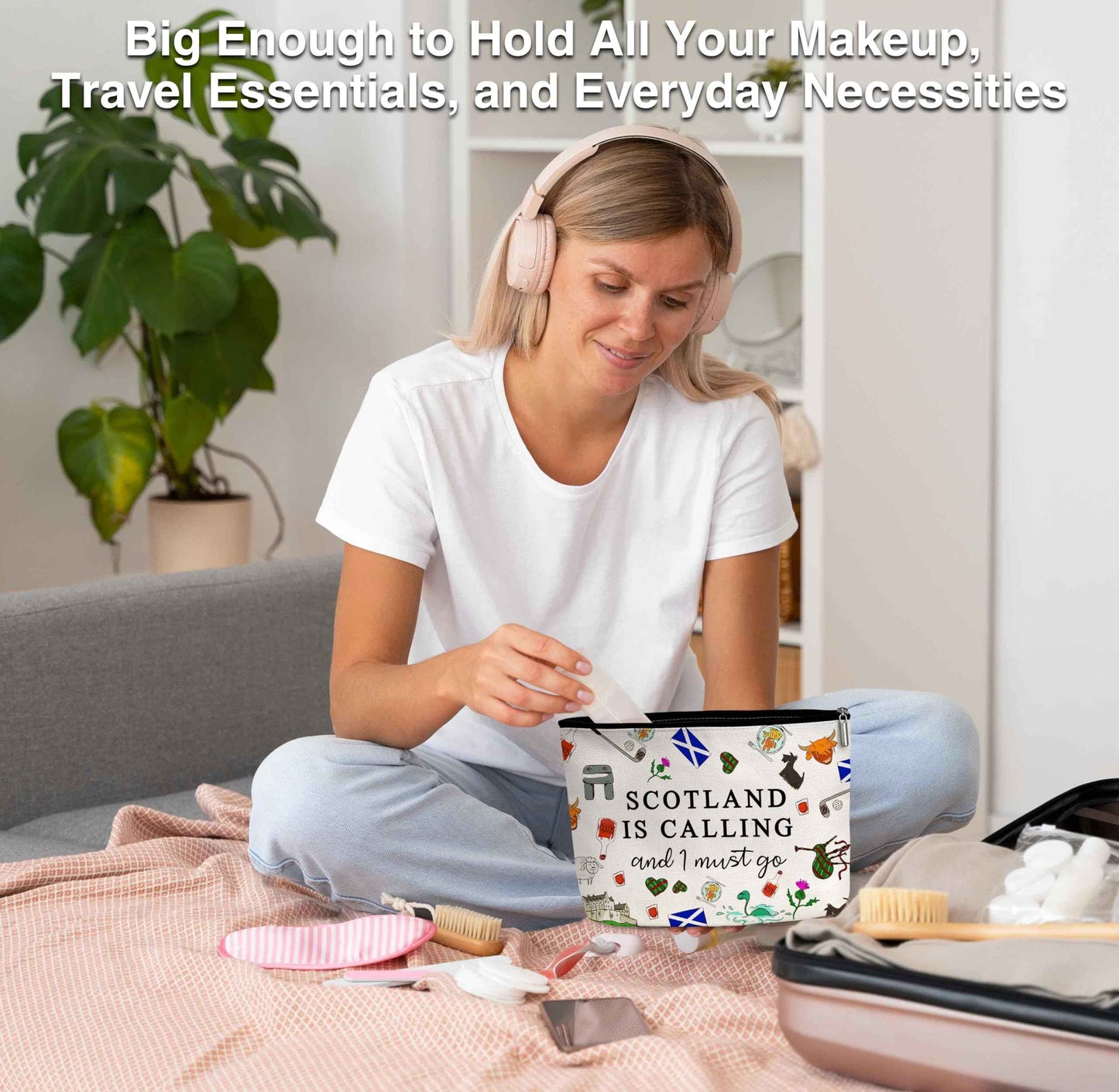 Scotland Gifts Travel Large Capacity Makeup Bag, Cosmetic Bag Organizer with Zipper, Cute Makeup Pouch Birthday Gift for Women and Girls - B16