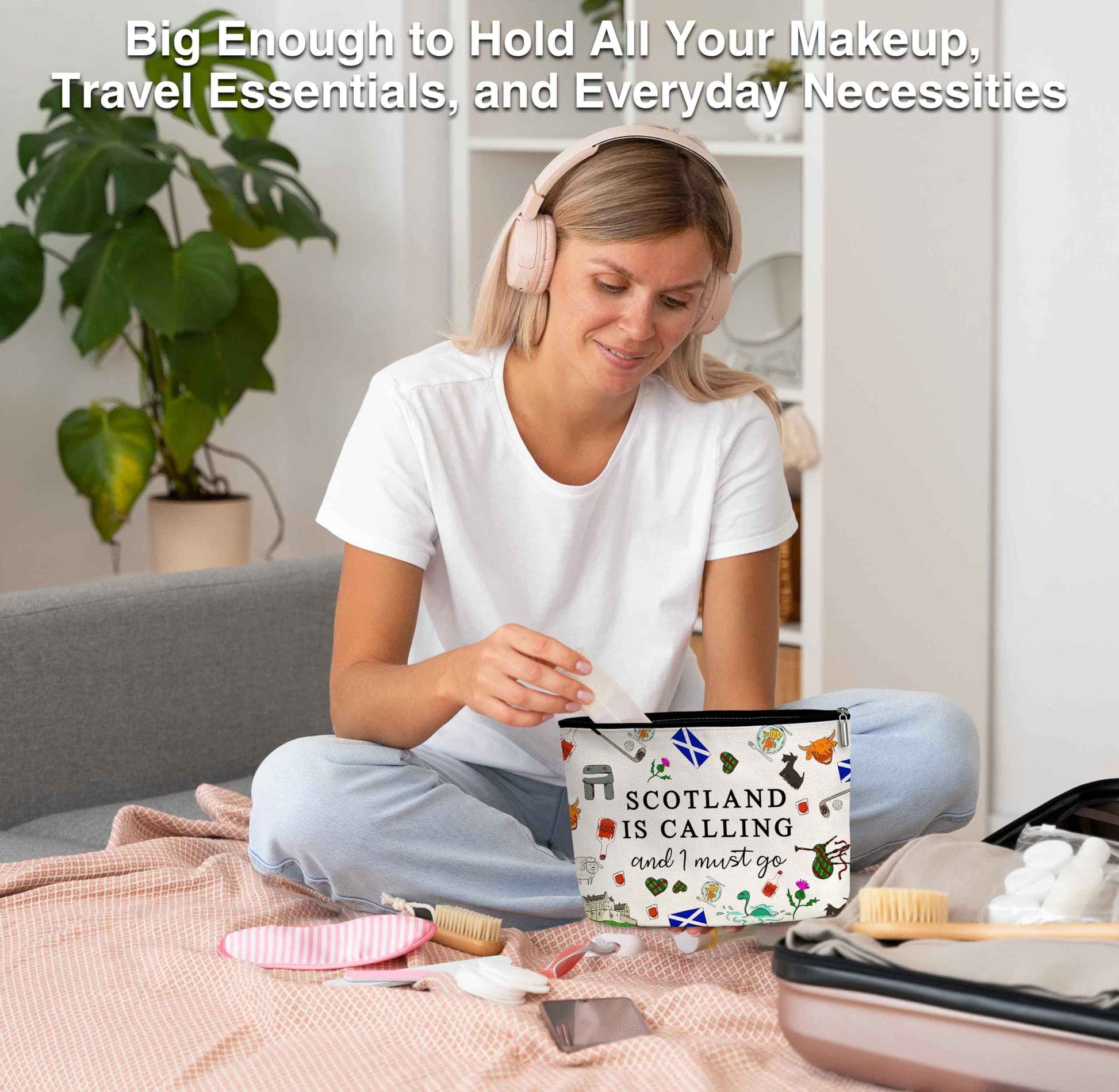 Scotland Gifts Travel Large Capacity Makeup Bag, Cosmetic Bag Organizer with Zipper, Cute Makeup Pouch Birthday Gift for Women and Girls - B16