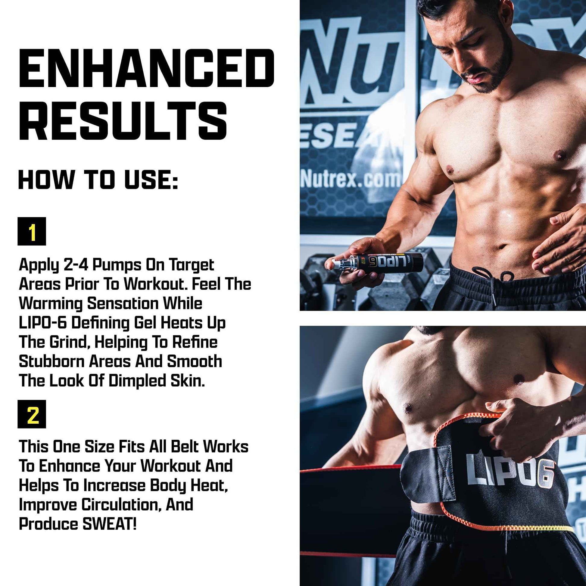 Nutrex Research Lipo6 Defining Gel with Waist Trimmer – Sweat Enhancing Cream for Women & Men with Sweat Belt Bundle