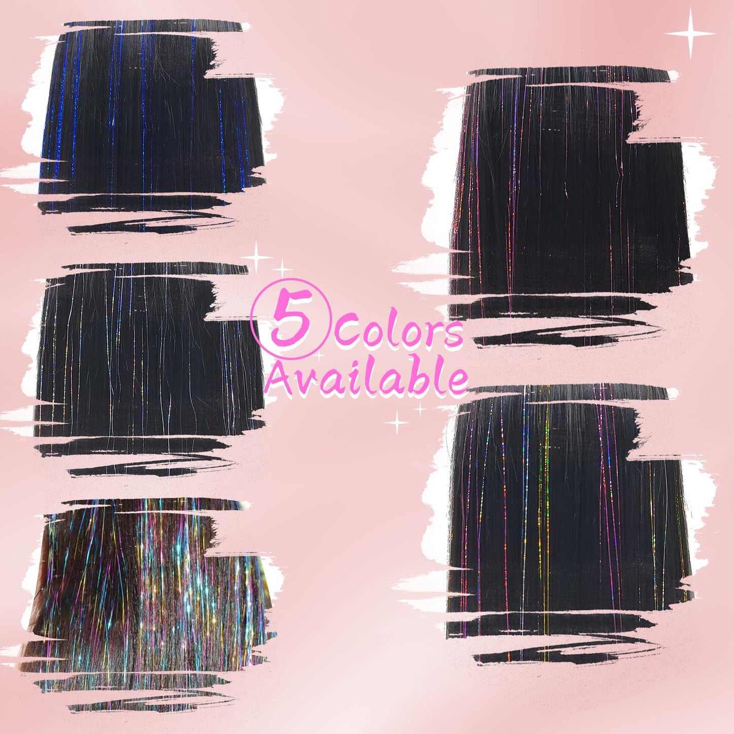 Bordedor 6Pcs Hair Tinsel Clip in 20 Inch Tinsel, Hair Extensions Clip in Hair Tinsel Kit Heat Resistant Shiny Sparkle Glitter Hair Extensions Fairy Hair Accessories for Women Girls Kids (Rainbow)