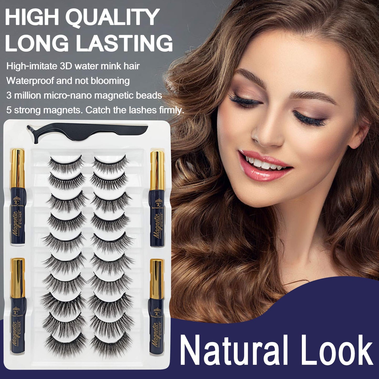 4 Tubes Magnetic Eyeliner and Lashes Kit, Upgraded 3D Magnetic Eyelashes with Eyeliner Kit with Applicator,Magnetic Lashes Natural Look, Easy Eyelash to Apply,Magnet Eyelashes 10 Pairs.