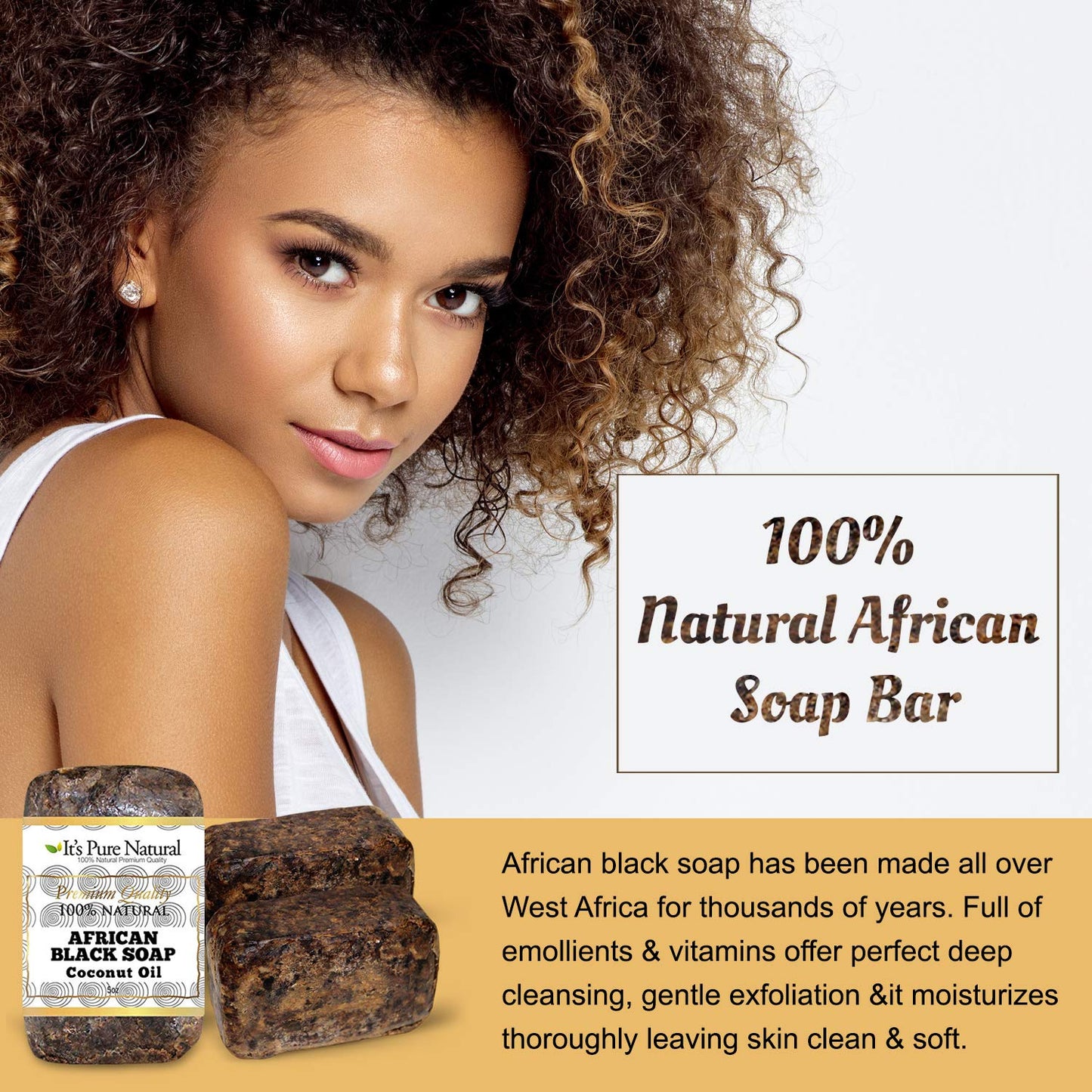 It's Pure Natural African Black Soap Bars with Coconut Oil (Pack of 3) Organic Raw Soap for Face & Body, Acne Treatment & Dark Spot Remover [Made in Ghana]