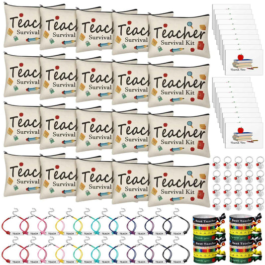 Amylove 20 Sets Christmas Teacher Gifts Bulk, Teacher Makeup Bags, Bracelets, Hair Ties, Cards, Keychains Xmas Stocking Stuffers Valentine's Day Appreciation Gifts