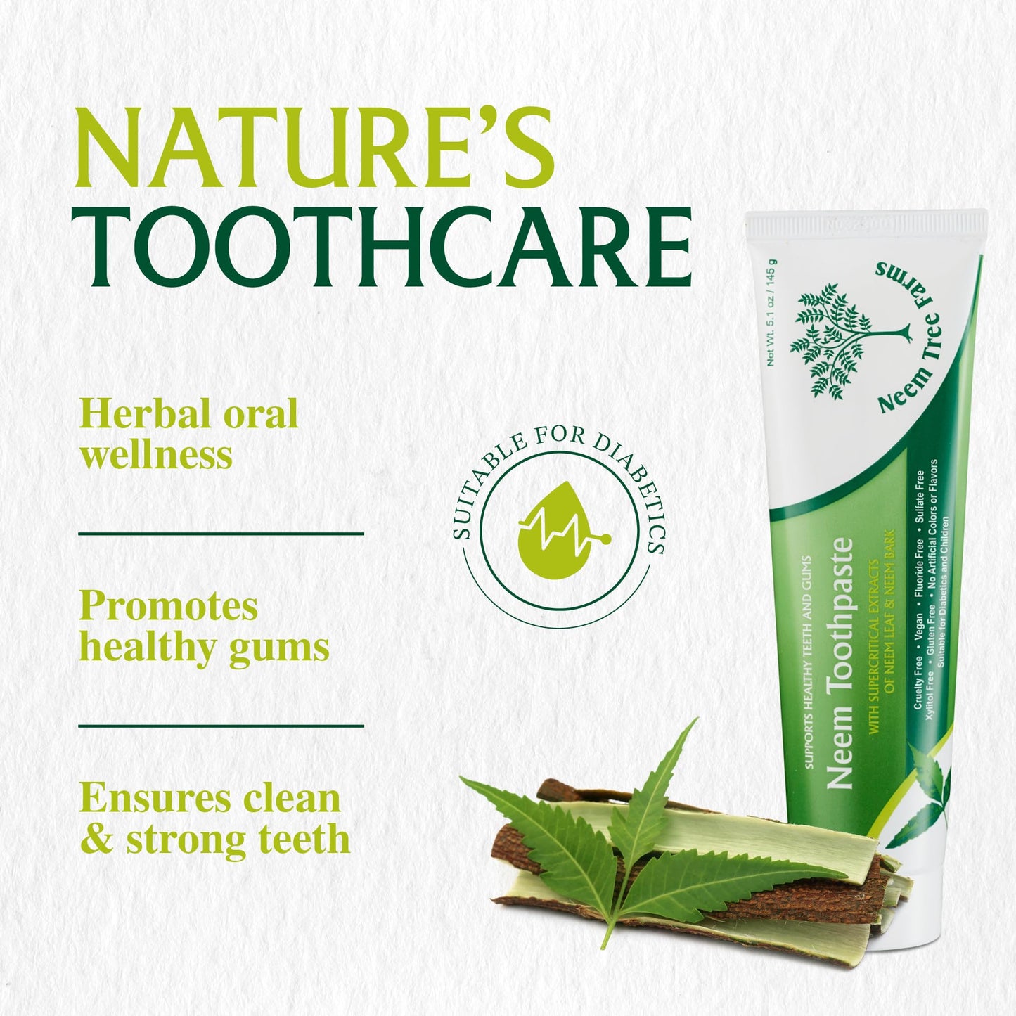 Neem Toothpaste - Fluoride Free Toothpaste Adult, Children & Diabetic Friendly - 100% Vegan Natural Toothpaste Fluoride Free, Gluten Free, No Artificial Ingredients - with Clove & Stevia (4 pk)