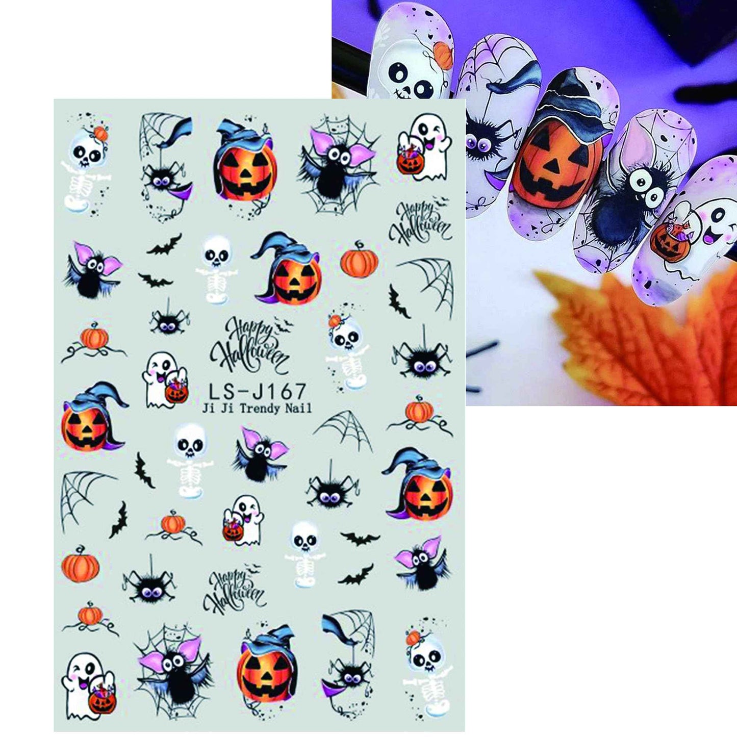Halloween Nail Stickers for Nail Art, 3D Christmas Tree Nail Art Sticker, Fall Nail Stickers, Spooky Ghost, Spider Web, Cat, Pumpkin, Self Adhesive Nail Decals for DIY Women Thanks' Giving Day