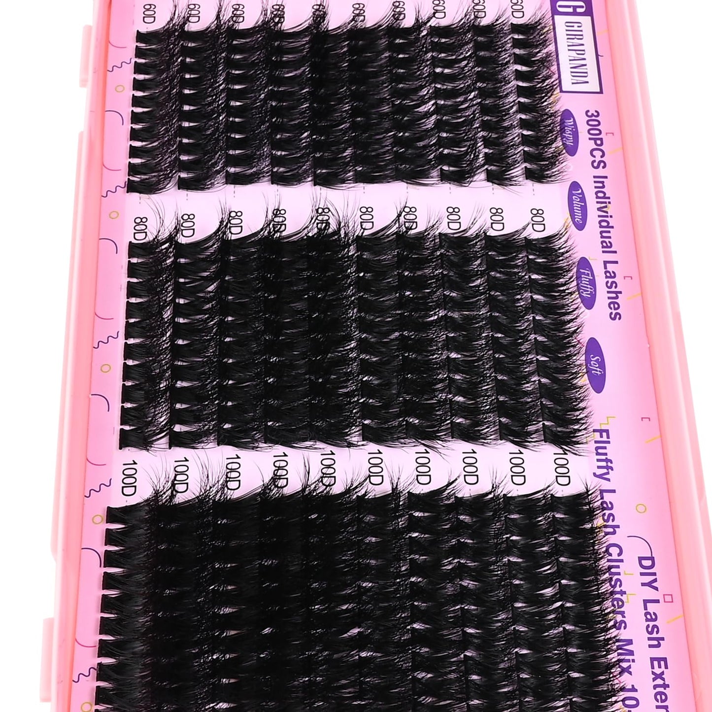 Girapanda Fluffy Lash Clusters Thick 300PCS Individual Lashes Wispy D Curl 60D 80D 100D Volume Cluster Eyelash Extension Mixed 10-18mm Fluffy DIY Lash Extensions at Home, Black