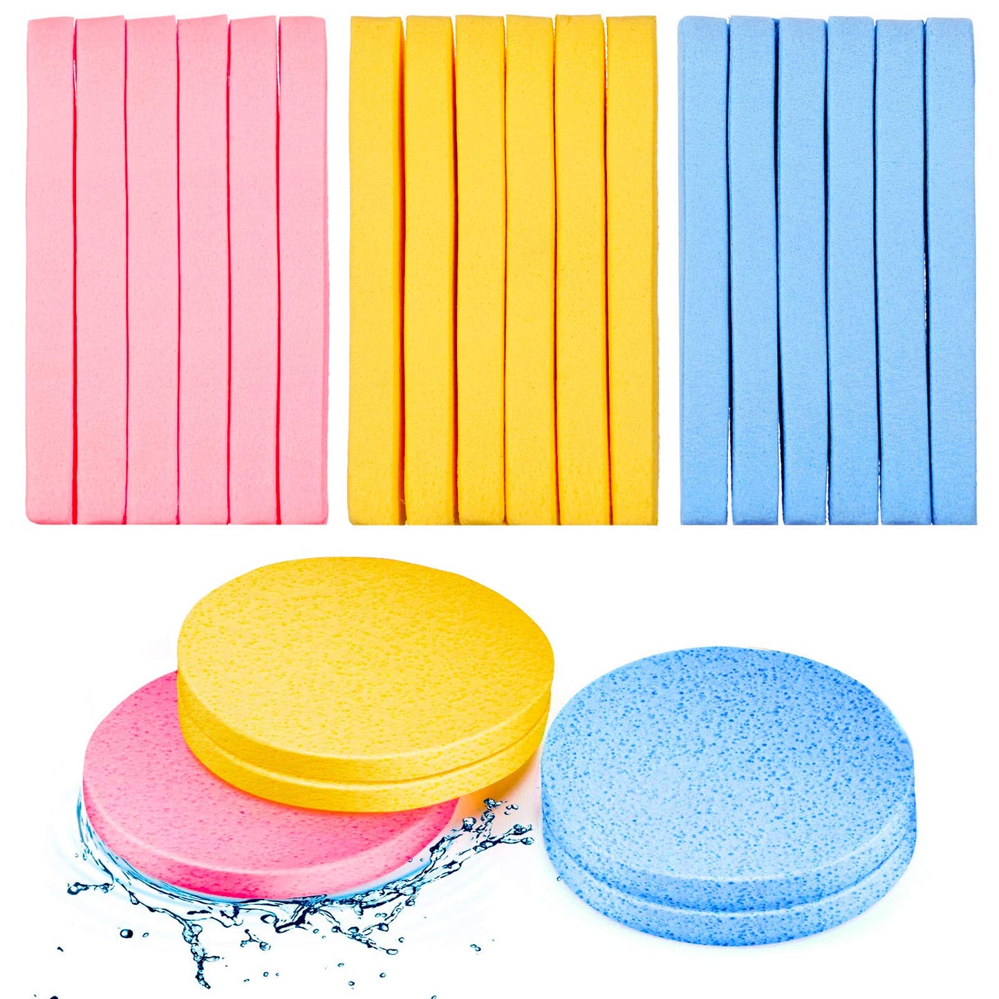 120 Pieces Compressed Facial Sponge for Estheticians Face Cleansing Sponge Makeup Removal Sponge Pad Exfoliating Spa Wash Round Face Sponge (Pink, Yellow, Blue)