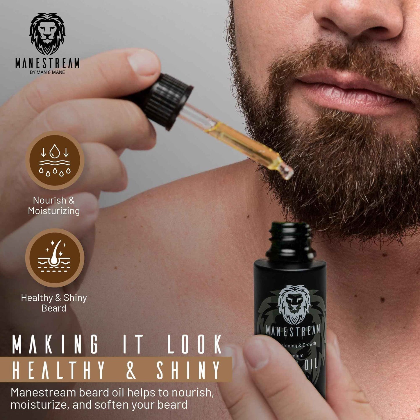 MAN & MANE Manestream Beard Oil for Men, Beard Growth Oil, Hair Growth Oil with Jojoba, Macadamia, Sunflower, Olive Oils - 50ml (Fall (Sandalwood))