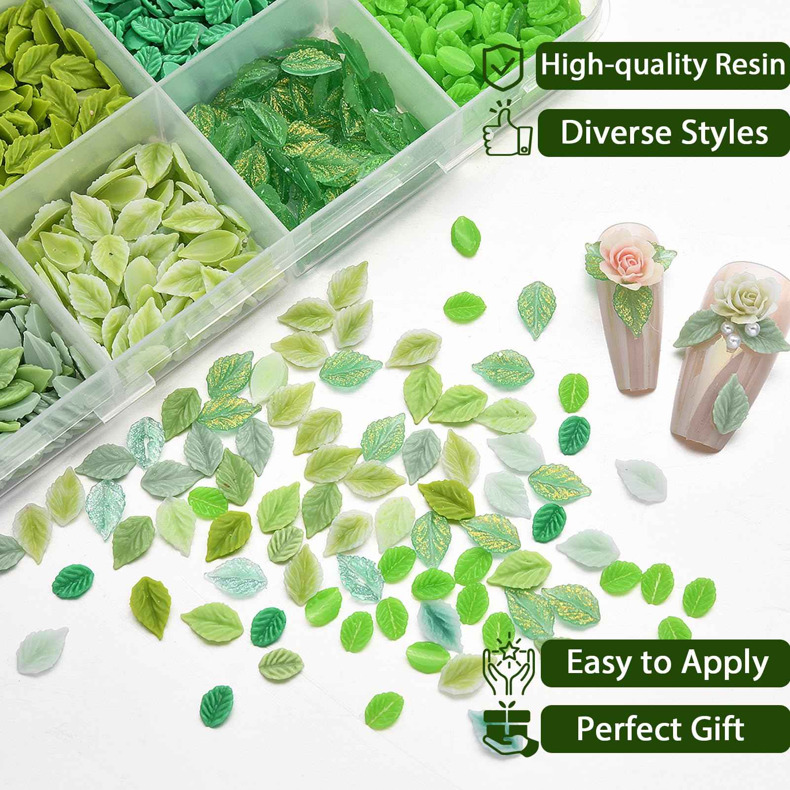 ZUMILLMN Leaf Nail Charm, 3D Nail Charms Bulk, 12 Styles Green Leaves Charms for Nails, Y2K Charms for Nails Design for Women Girl DIY Jewelry Cellphone Crafts