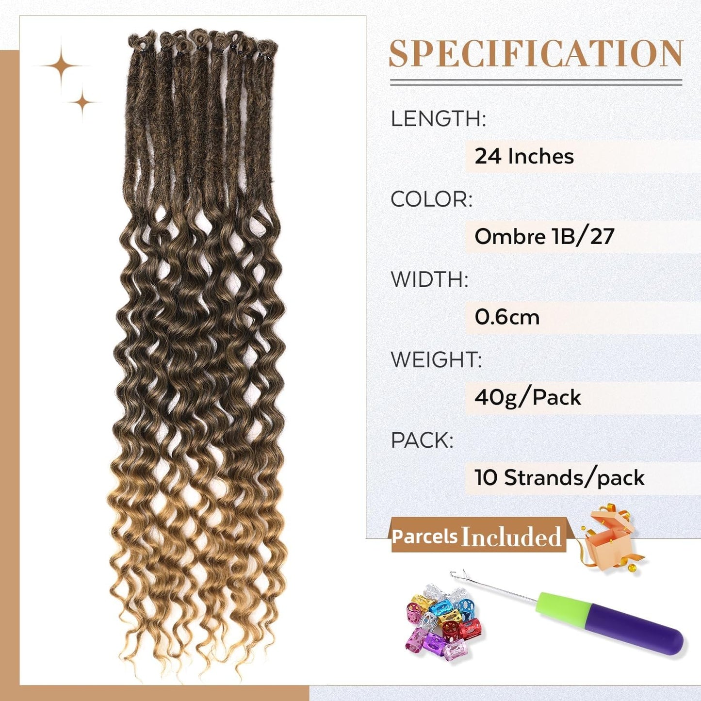 WIGNEE 24 Inches 10 Strands Curly Dreadlock Extensions Single Ended Synthetic Dreads Boho Dreadlocks Extension Braid in Dreads Extensions