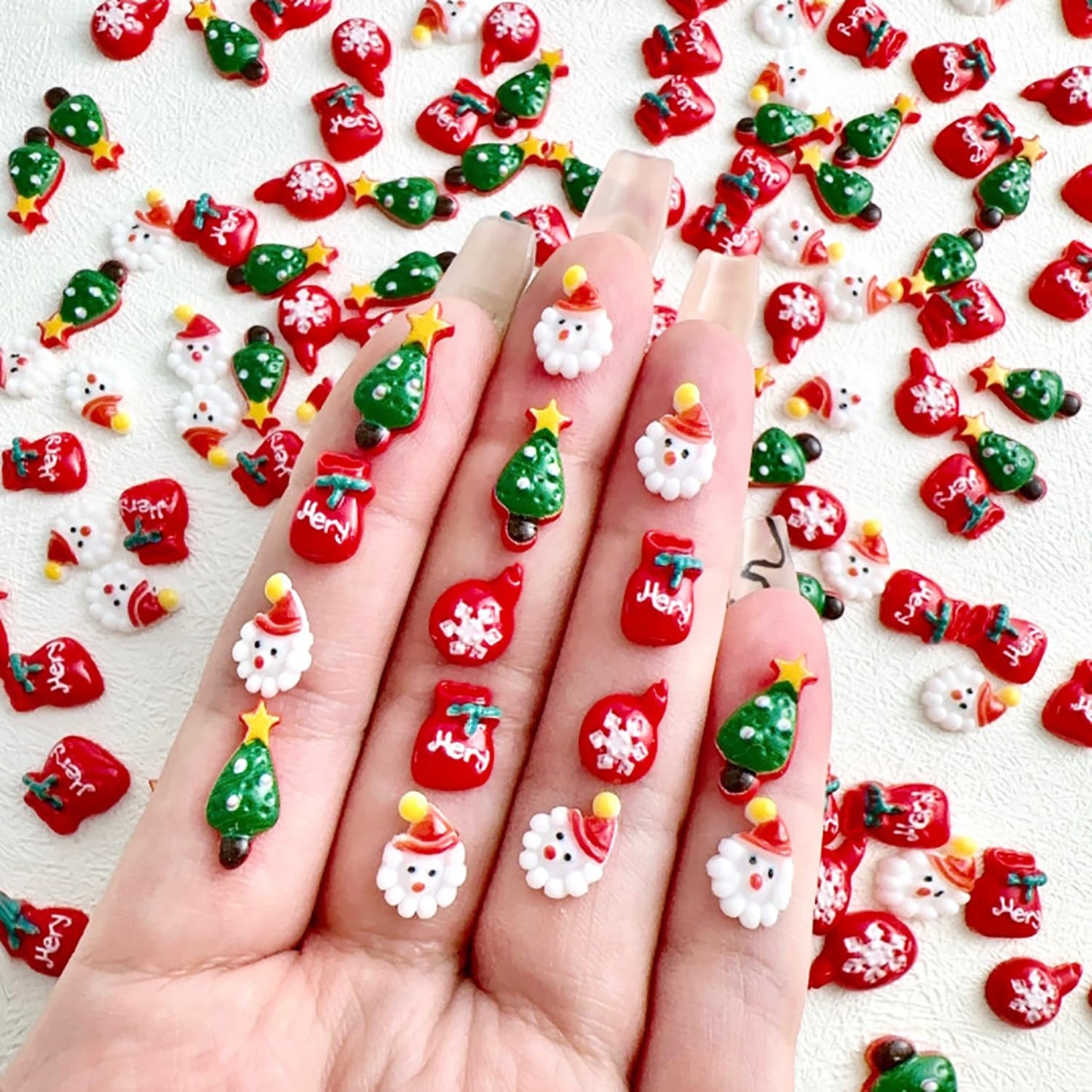 WOKOTO 100pcs 3D Christmas Nail Charms Resin Nail Art Christmas Charms Rhinestones Christmas Tree Santa Clause Nail Art Charms for Christmas Acrylic Nails Jewelry Accessories Women Nail Gems