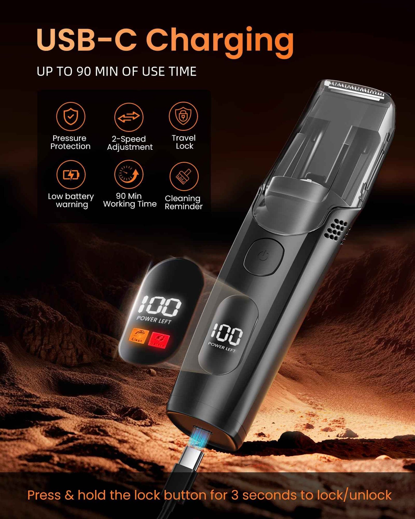 kurtmark Vacuum Beard Trimmer for Men, Rechargeable Electric Mens Beard Trimmer with Adjustable Length Comb (1-20mm), Cordless Mustache Trimmer for Men with Built-in Vacuum for Facial, Sideburns