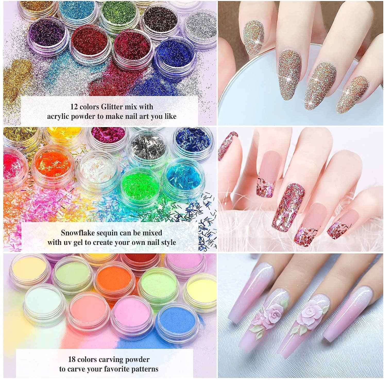 Morovan Acrylic Nail Kit - Professional Acrylic Nail Kits Set Acrylic Powder Set with Everything for Beginners Glitter Powder Acrylic Brush for Nail Art Extension