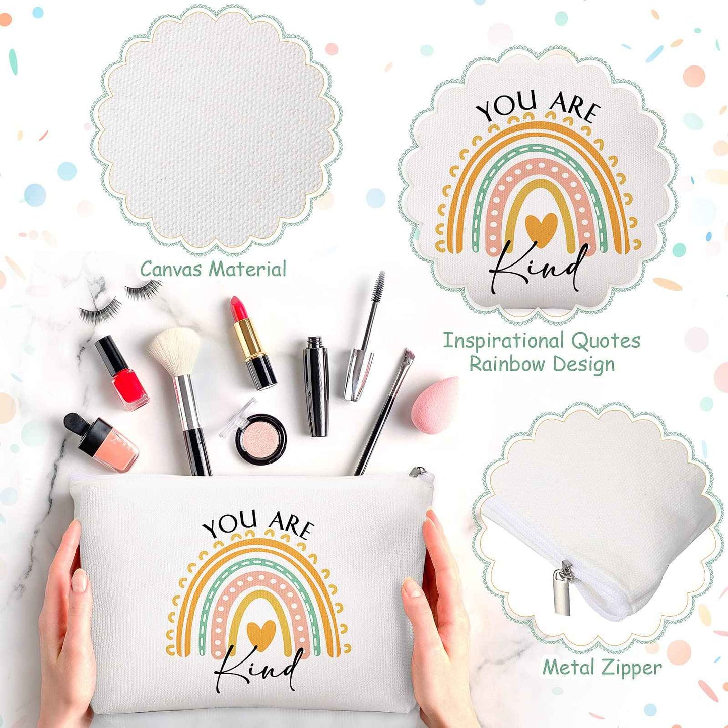 Coume 40 Pcs Rainbow Canvas Makeup Bags Bulk Christmas Inspirational Quotes Cosmetic Bag Pouches with Zipper Employees Appreciation Gifts for Women Coworker Staff Teacher Nurses