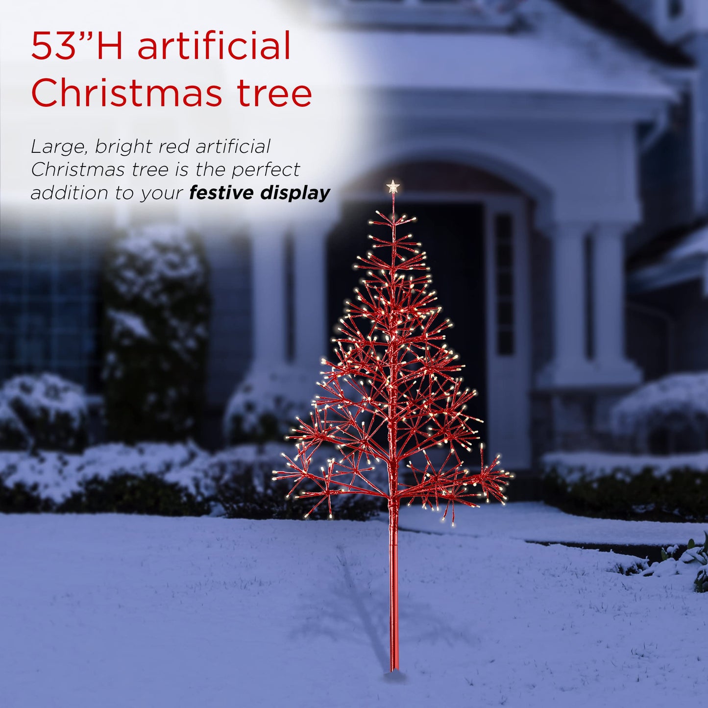 Alpine Corporation 53" H Indoor/Outdoor Artificial Christmas Tree with LED Lights, Red