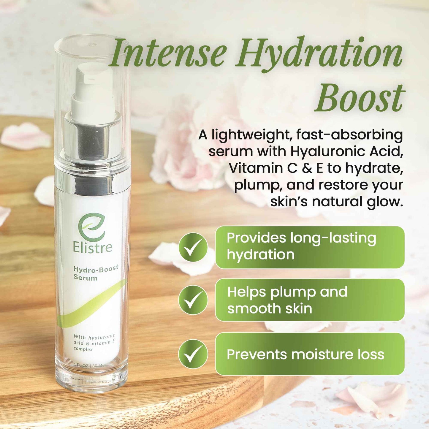 Hydro-Boost Facial Serum with hyaluronic acid and Vitamin E complex