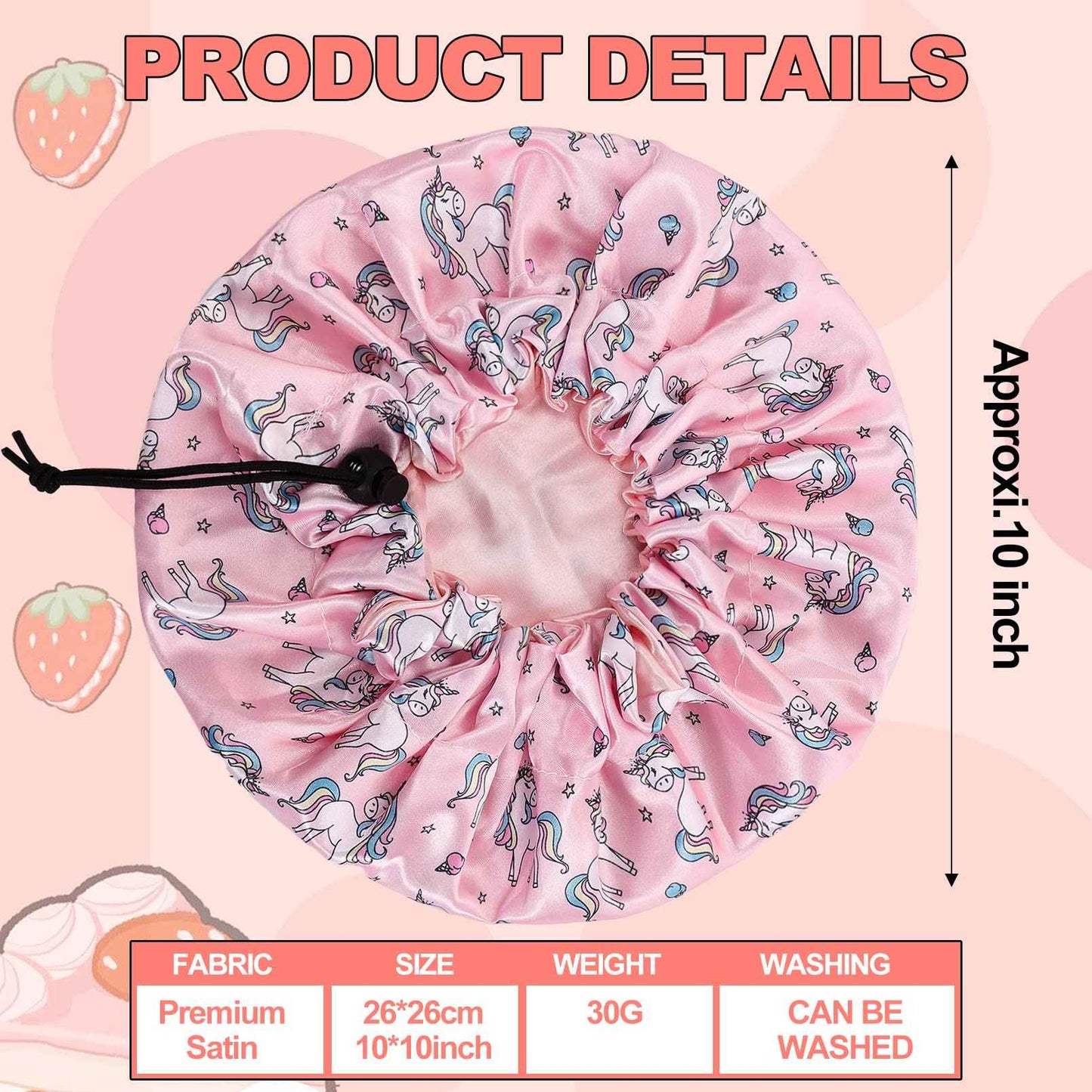 CACASO 4 Pieces Kids Satin Bonnet Sleeping Cap,Adjustable Satin Sleep Cap for Sleeping Hair Bonnet,Double Layer Reversible Sleep Bonnet Soft Night Hats for Natural Hair Toddler Child Baby(A-Unicorn)