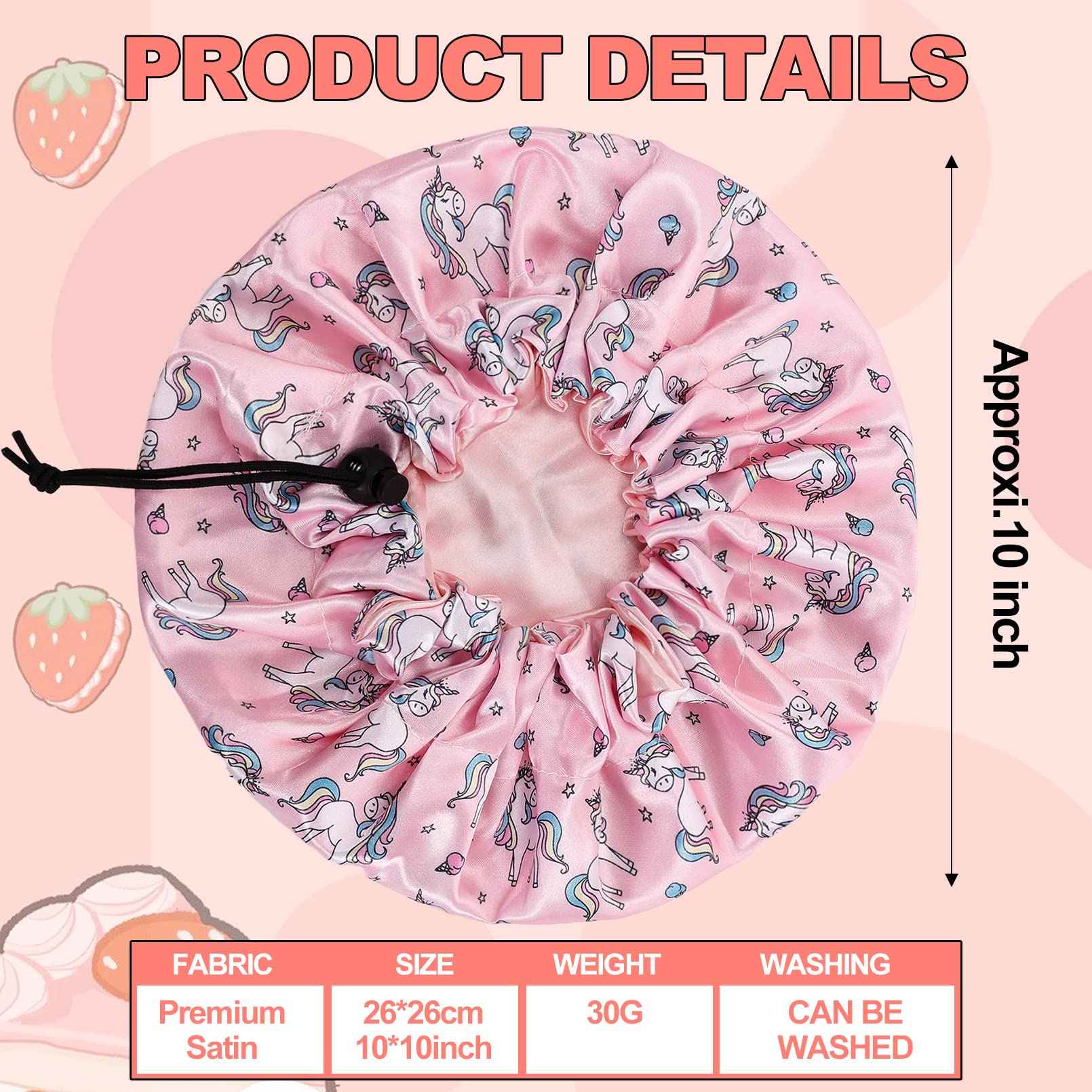 CACASO 4 Pieces Kids Satin Bonnet Sleeping Cap,Adjustable Satin Sleep Cap for Sleeping Hair Bonnet,Double Layer Reversible Sleep Bonnet Soft Night Hats for Natural Hair Toddler Child Baby(A-Unicorn)