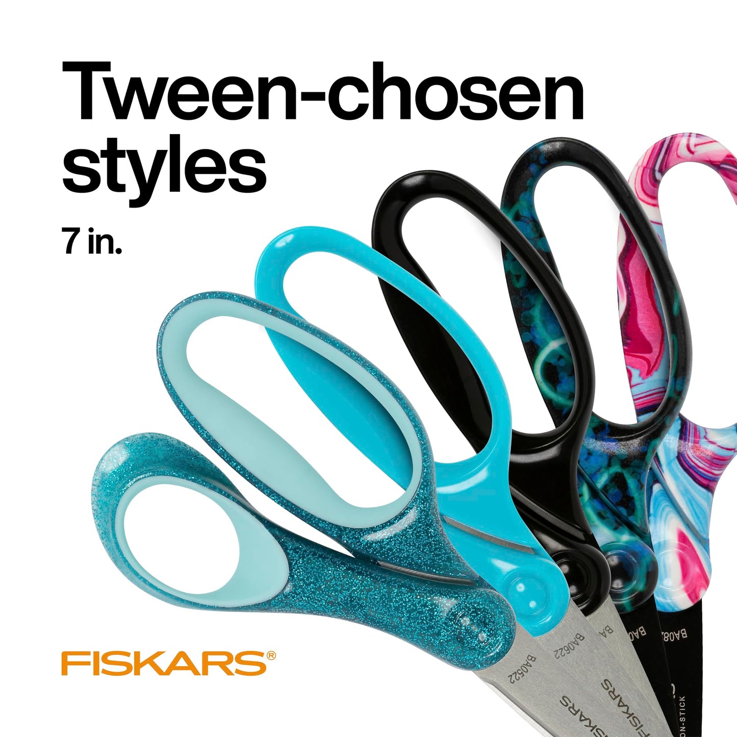 Fiskars 7" SoftGrip Student Glitter Scissors for Kids Ages 12-14, Scissors for School or Crafting, Back to School Supplies, Turquoise Glitter