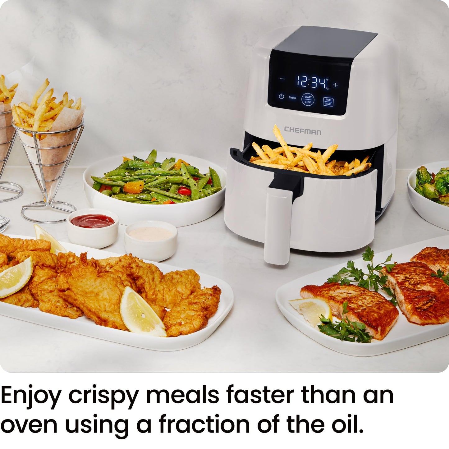 CHEFMAN 2 Qt Mini Air Fryer – Digital Space-Saving Compact Air Fryer with Nonstick and Dishwasher Safe Basket, Quick & Easy Meals in Minutes, Features Digital Timer and Shake Reminder – White