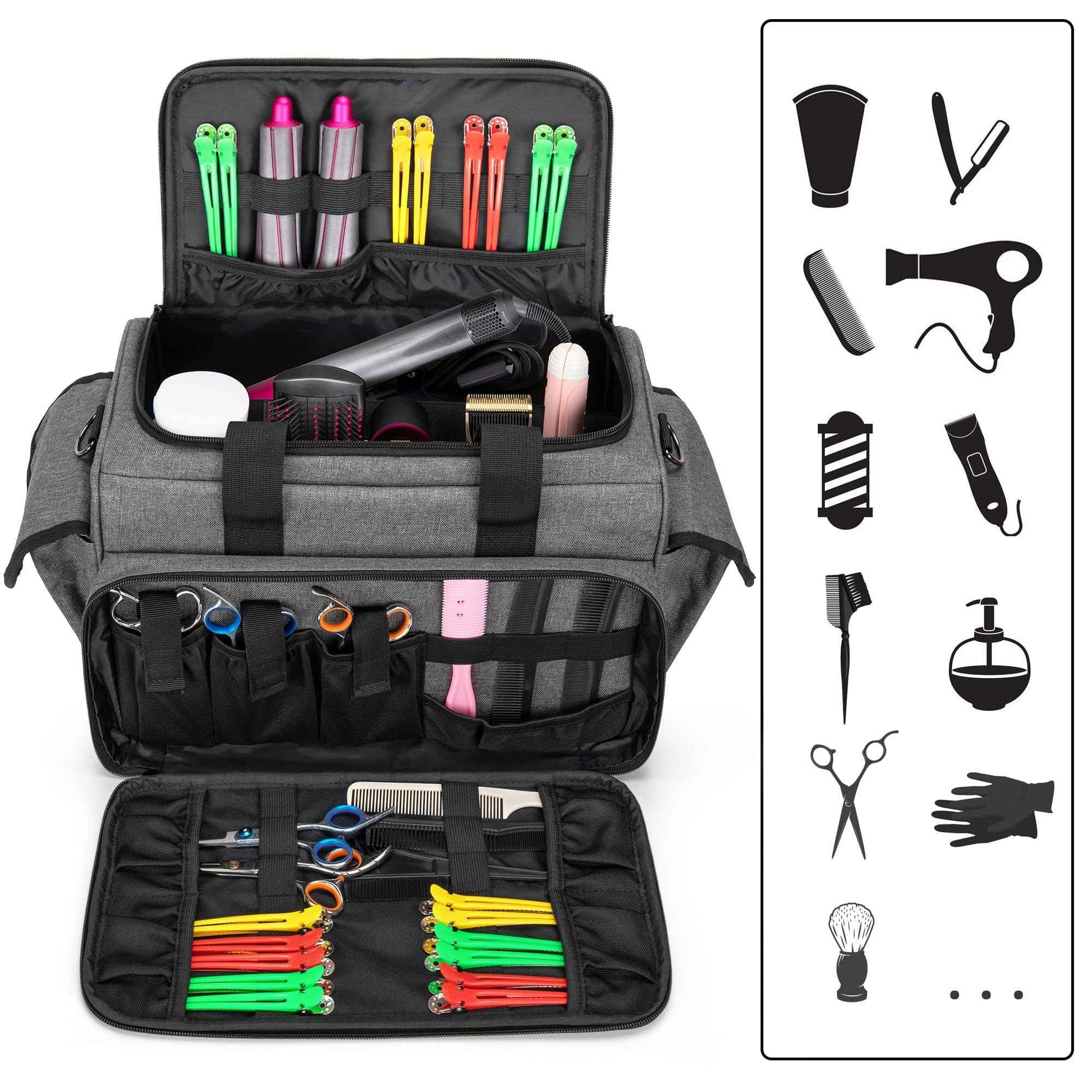 BAFASO Hairdresser Bag with Adjustable Dividers, Tattoo Case Holds Tattoo Supplies, Travel Barber Case Holds Various Hair Cutting Tools (Bag Only), Gray