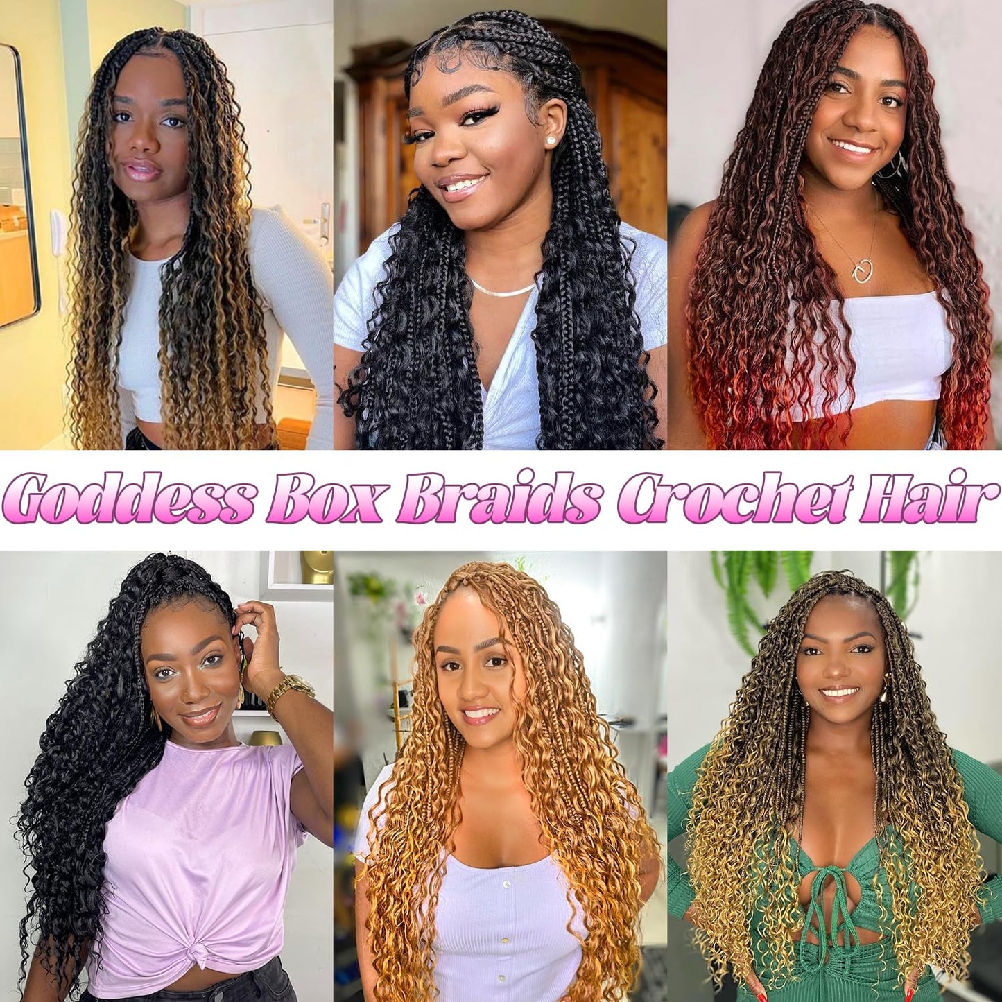 Goddess Boho Box Braids Crochet Hair-8 Packs 24 Inch Crochet Box Braids for Black Women Pre Looped (1B#, 24 Inch(Pack of 8))