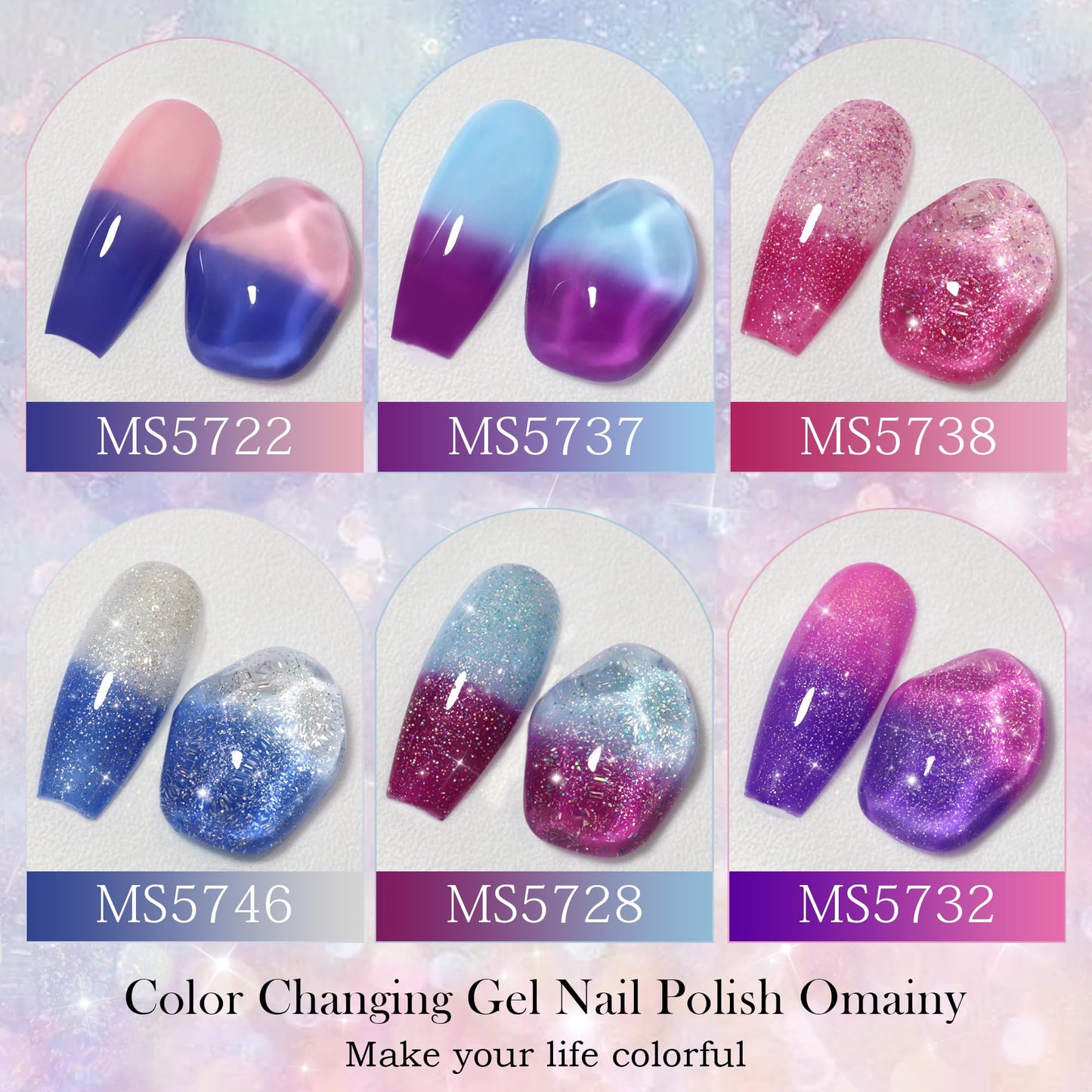 Omainy Gel Nail Polish Set -Color Changing Gel Nail Polish Set Purple Blue Pink Red Laverder Color Changing Gel Polish Soak Off UV LED Thermal Temperature Art 6001