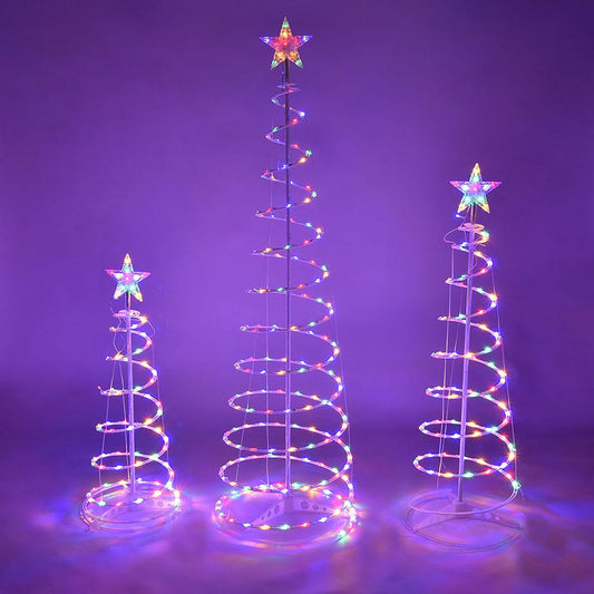 Queens of Christmas 3 Pack of Spiral Trees with Multi LEDs, Multicolor (LED-3PK-SPTR-5M)