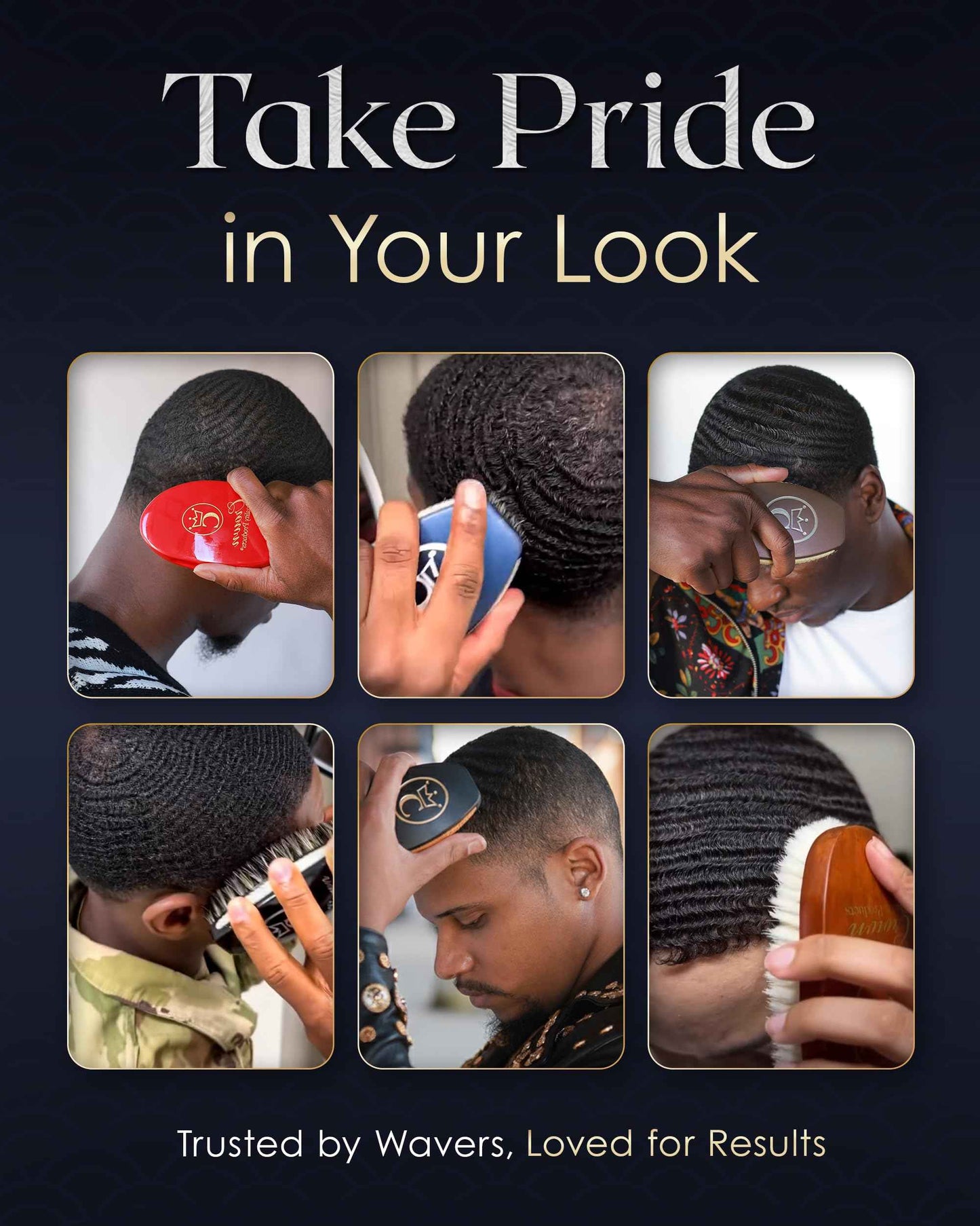 Crown Quality Products 360 Sport Wave Caesar 2.0 Boar Bristle Hairbrush, Medium, Triple Black - Non-Slip Grip, Waterproof Design - The Ultimate 360 Wave Brush