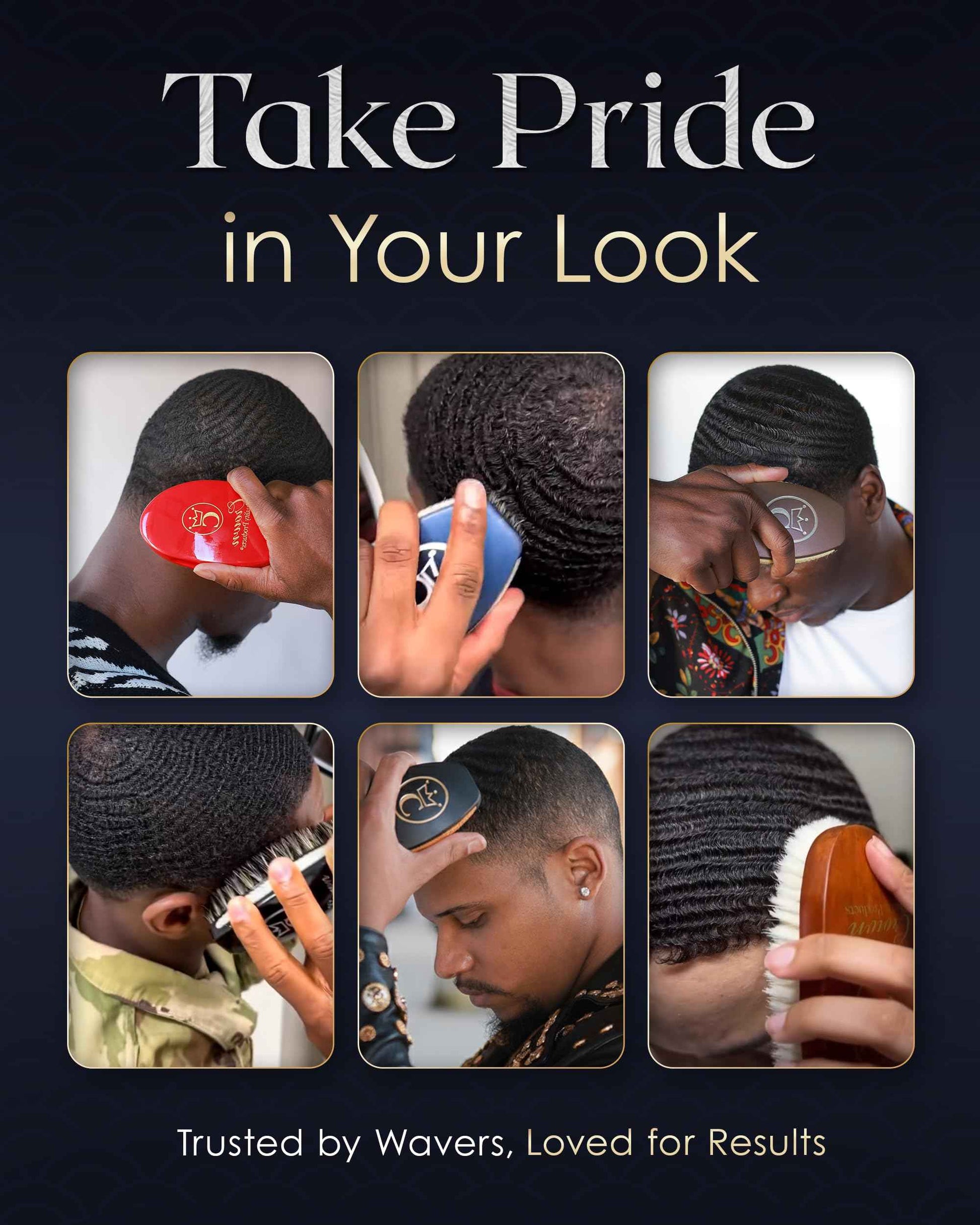 Crown Quality Products 360 Sport Wave Caesar 2.0 Boar Bristle Hairbrush, Medium, Triple Black - Non-Slip Grip, Waterproof Design - The Ultimate 360 Wave Brush