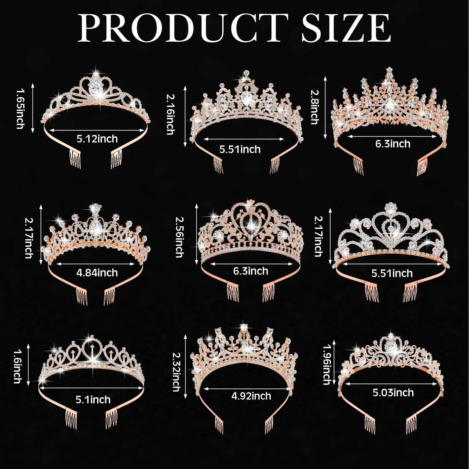 Zeyune 9 Pcs Tiaras and Crowns for Women Bulk Crystal Princess Tiara Rhinestone Brides Crown with Combs for Wedding Birthday Quinceanera Pageant Prom Hair Accessories(Rose Gold)