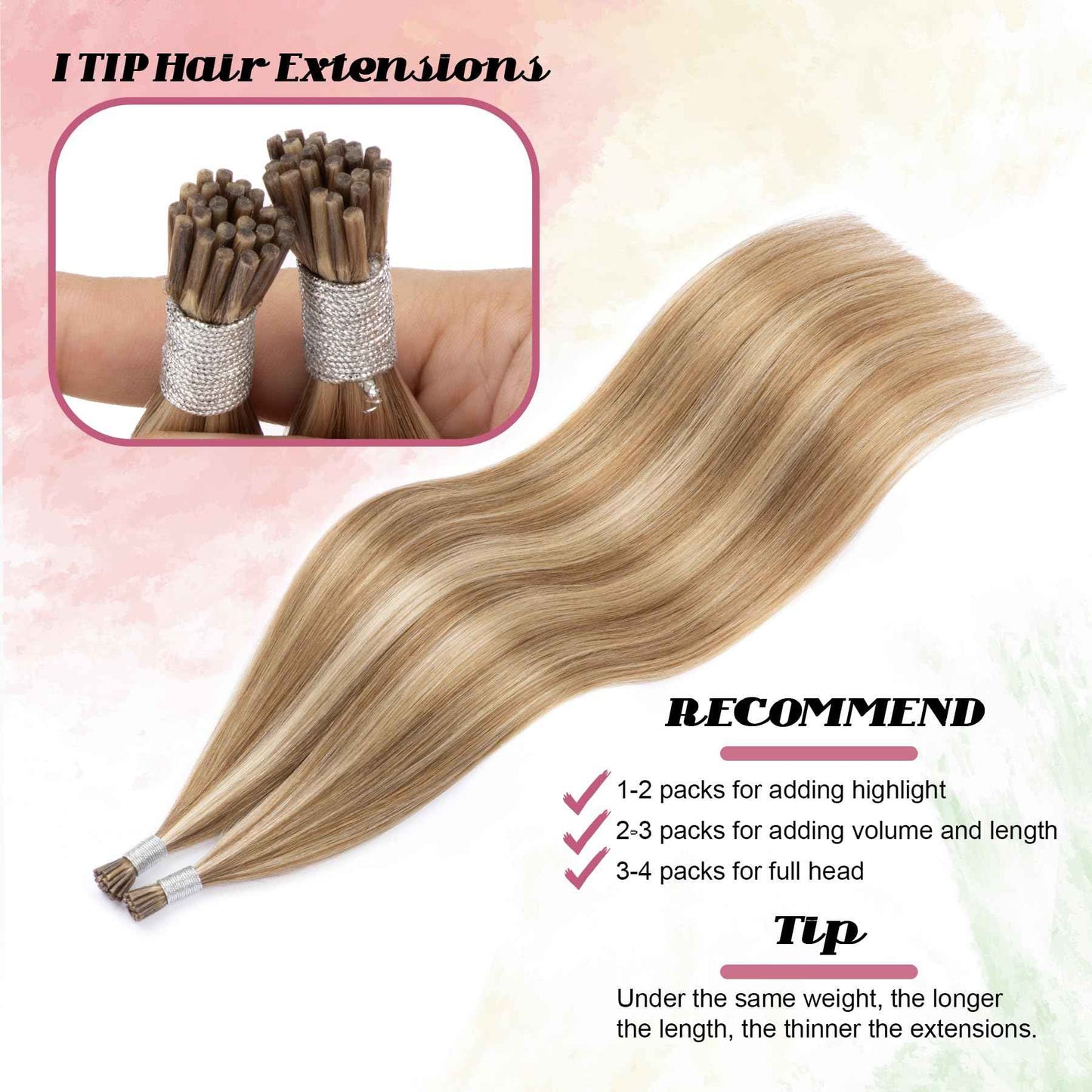 KPVXXVE Itip Human Hair Extensions Brown I Tip Hair Extensions Balayage Ash Brown Highlights Bleach Blonde Tip Real Human Hair #8/613 Cold Fusion 16 Inch 60s 45g
