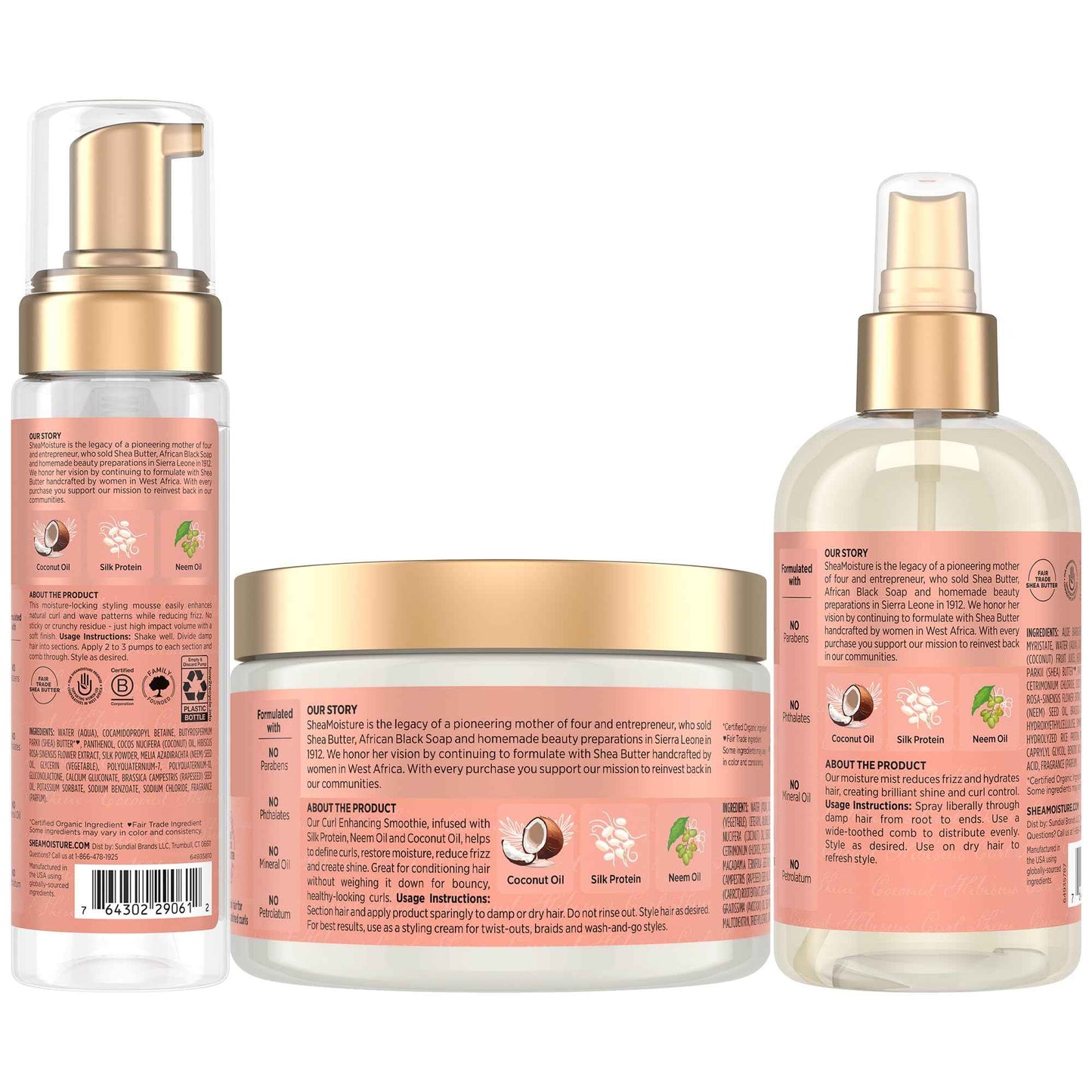 SheaMoisture Curl Care Bundle, Coconut & Hibiscus, Curl Enhancing Smoothie, Hold & Shine Moisture Mist, Frizz Free Mousse for Curly Hair, Wavy Styles