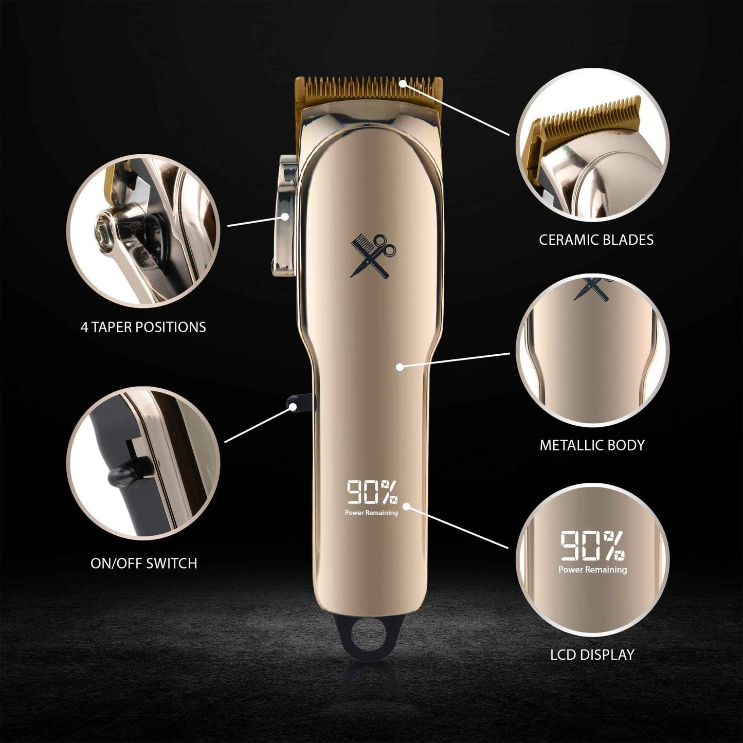 Cutting Edge Hair Clippers, Cordless Rechargeable Hair Clipper for Men & Women, Adjustable Taper, 6 Guide Combs, Hypoallergenic & Heat-Resistant Ceramic Blades, LCD Display, 90 Minute Run-Time