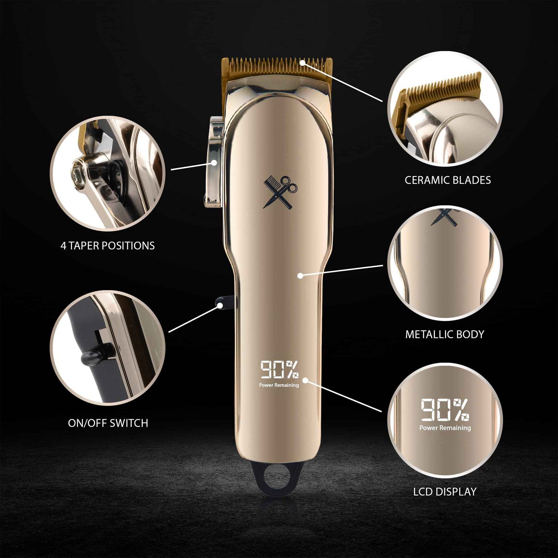 Cutting Edge Hair Clippers, Cordless Rechargeable Hair Clipper for Men & Women, Adjustable Taper, 6 Guide Combs, Hypoallergenic & Heat-Resistant Ceramic Blades, LCD Display, 90 Minute Run-Time