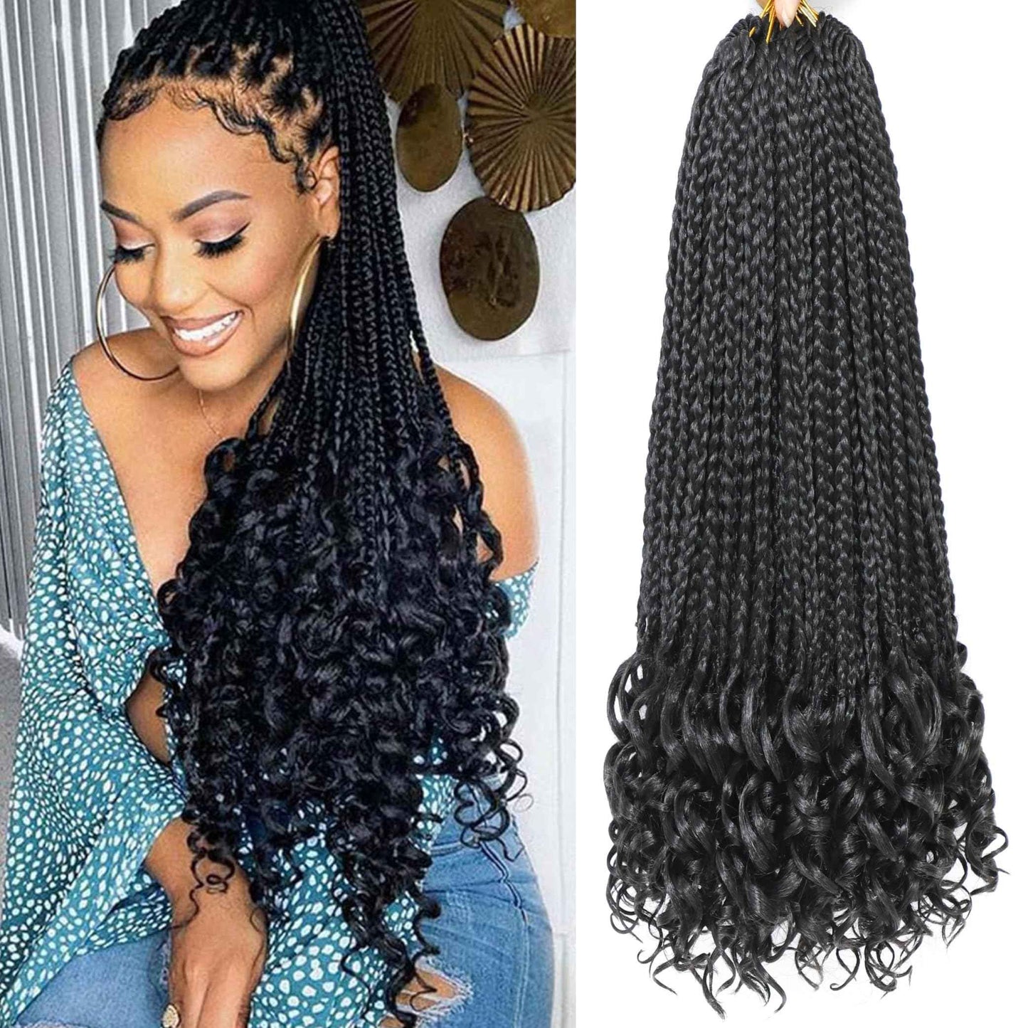 7 Packs Crochet Box Braids -18 Inch Crochet Hair for Black Women Pre loople Crochet Hair with Curly Ends 1B Goddess Box Braids Crochet Braiding Hair