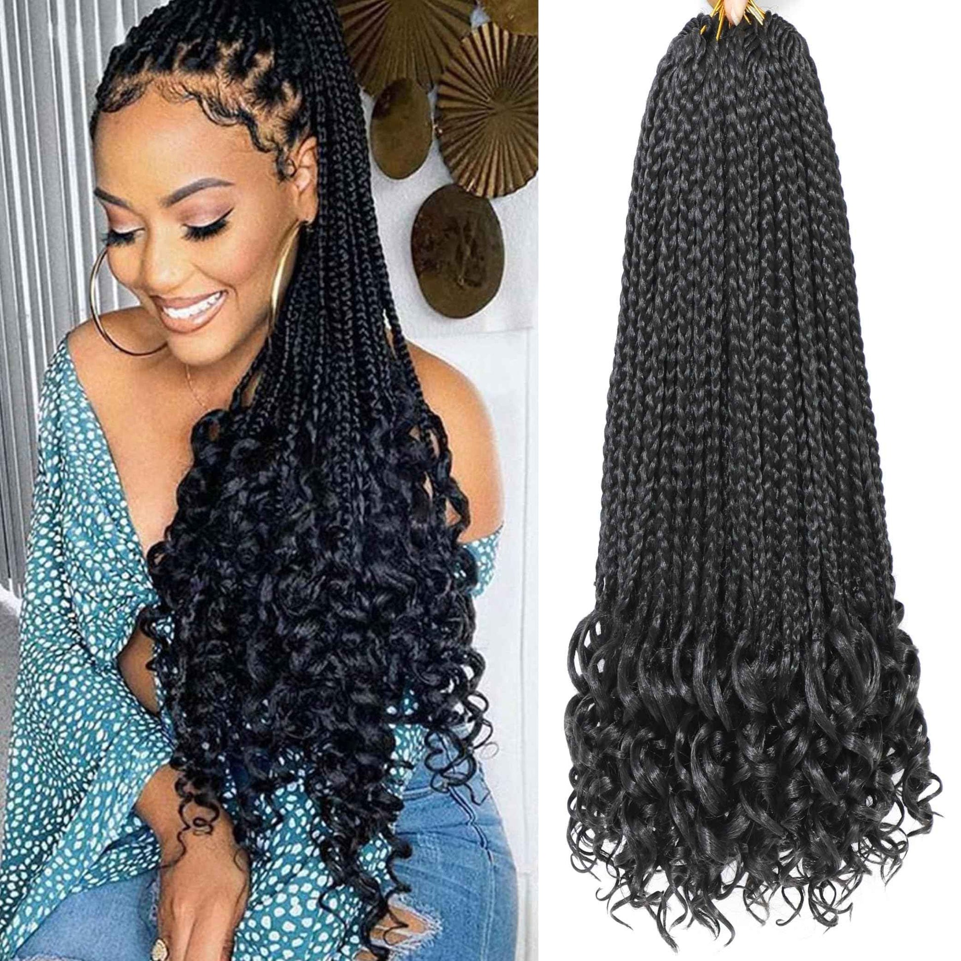 7 Packs Crochet Box Braids -18 Inch Crochet Hair for Black Women Pre loople Crochet Hair with Curly Ends 1B Goddess Box Braids Crochet Braiding Hair