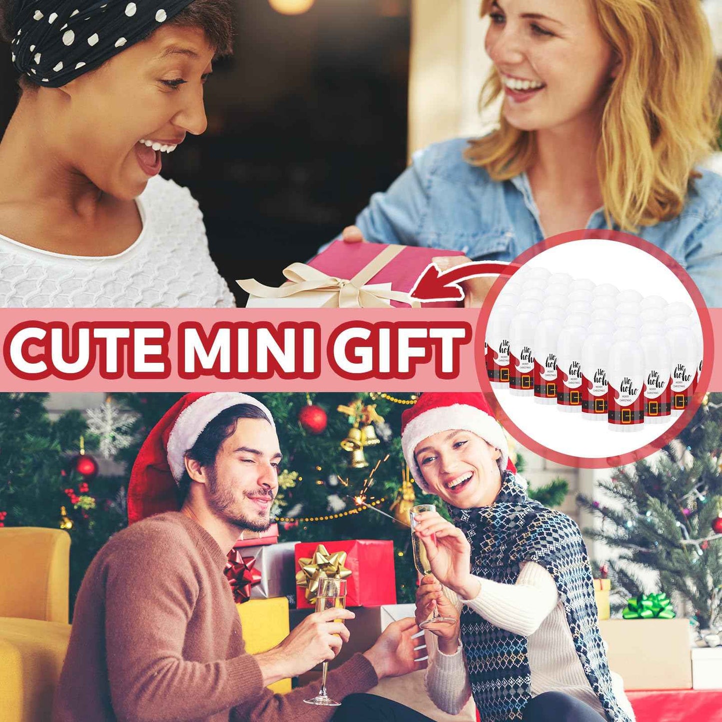 Swiffen 50 Pcs Christmas Mini Lip Balm Pack Thank You Gifts Moisturizer Assorted Flavors Beeswax Natural Ingredients Dry Chapped Lip Care Products for Coworkers Women Friend Men(Santa Claus)