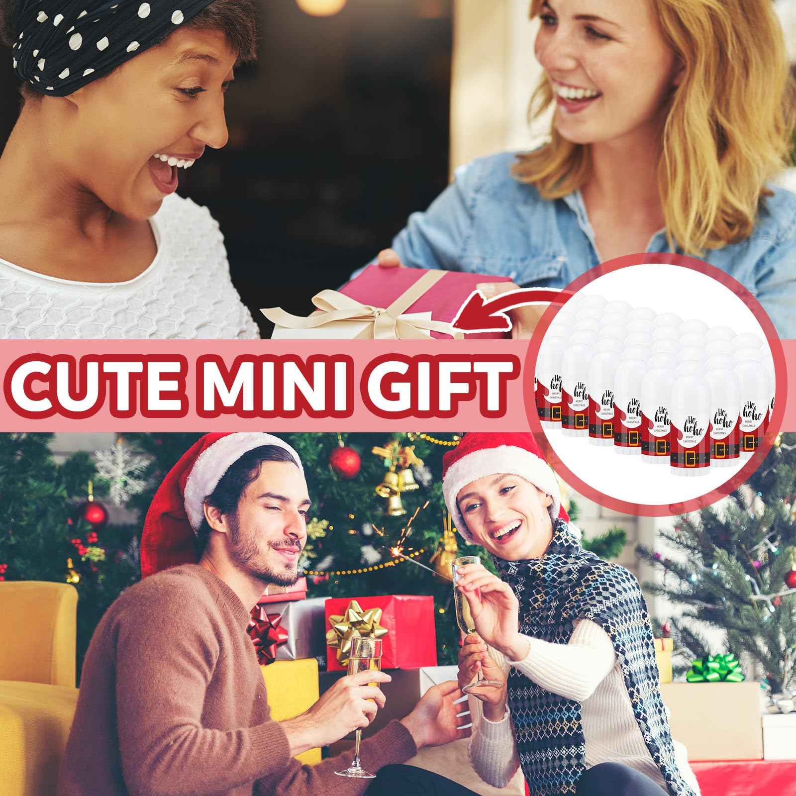 Swiffen 50 Pcs Christmas Mini Lip Balm Pack Thank You Gifts Moisturizer Assorted Flavors Beeswax Natural Ingredients Dry Chapped Lip Care Products for Coworkers Women Friend Men(Santa Claus)