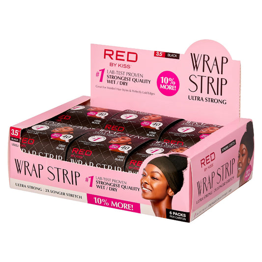 Red by Kiss Wrap Strip, Ultra Strong 2X Longer Stretch Wide Styling Wrap, 44 Strips, Wrap Strip for Natural Hair and Molded Styles, Suitable for Wet/Dry Hair, Black-3.5" (6 PACK)