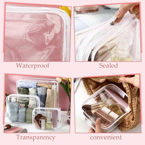 Cosblank 24 Pcs Clear Toiletry Bags Large PVC Travel Clear Makeup Bag Trip Home Storage Bag Waterproof Cosmetic Bag with Zipper for Women and Men, 3 Different Size