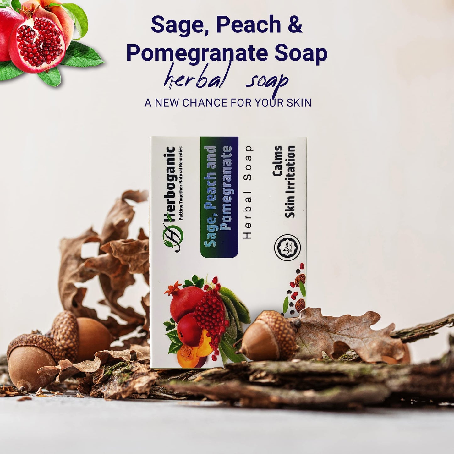 Herboganic Sage Peach and Pomegranate Soap Bar for men & women | Infused with Sage, Peach, and Pomegranate for Cleansing and Moisturizing |All Natual & Suitable for Face and Body Use 5 oz. (Pack of 3)