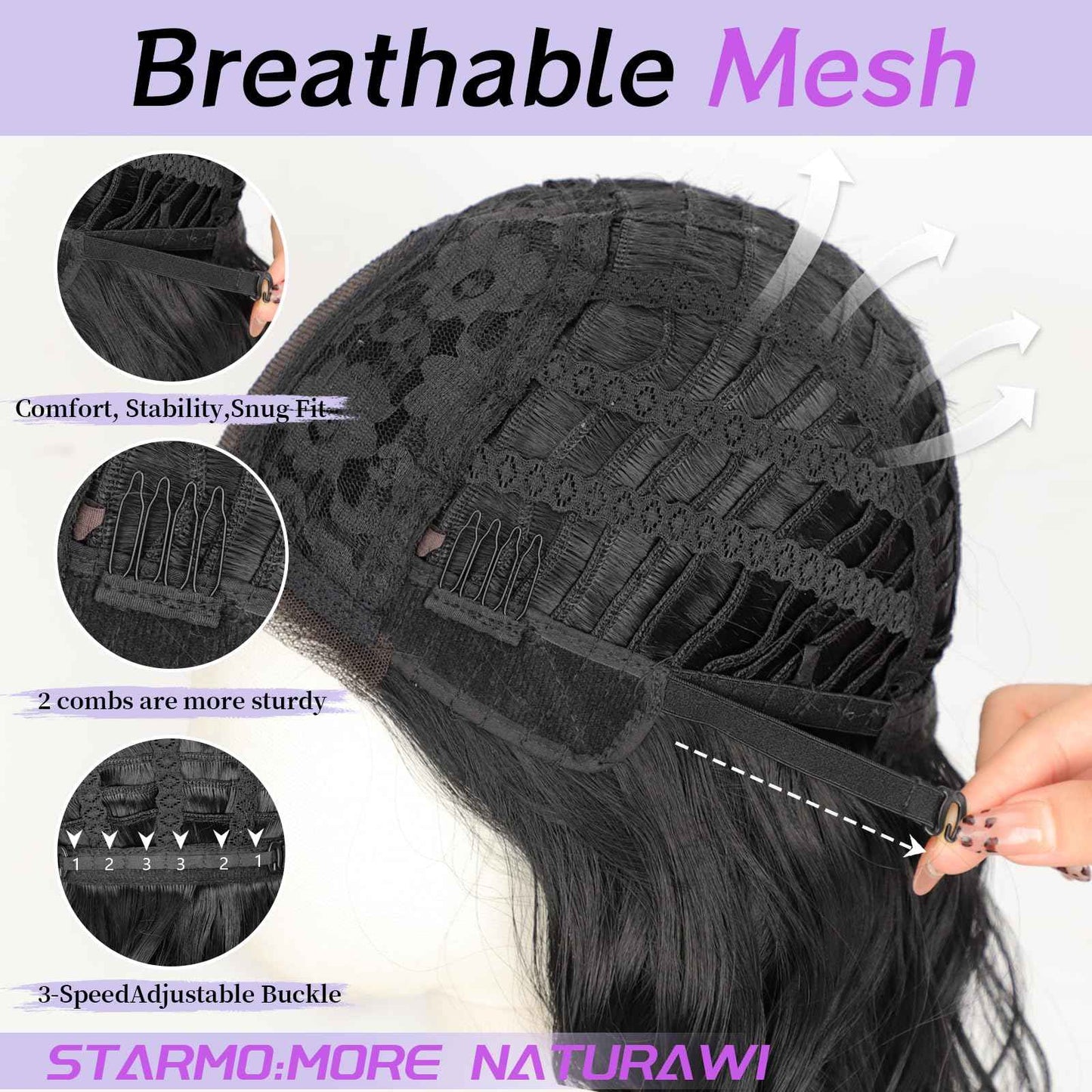 AISI HAIR 14 Inch Natural Black Wigs for Women - Shoulder Length Wave Wig with Pre-Cut Lace Hairline, Middle Part Natural Wavy Bob Synthetic Heat Resistant Fiber for Daily and Party