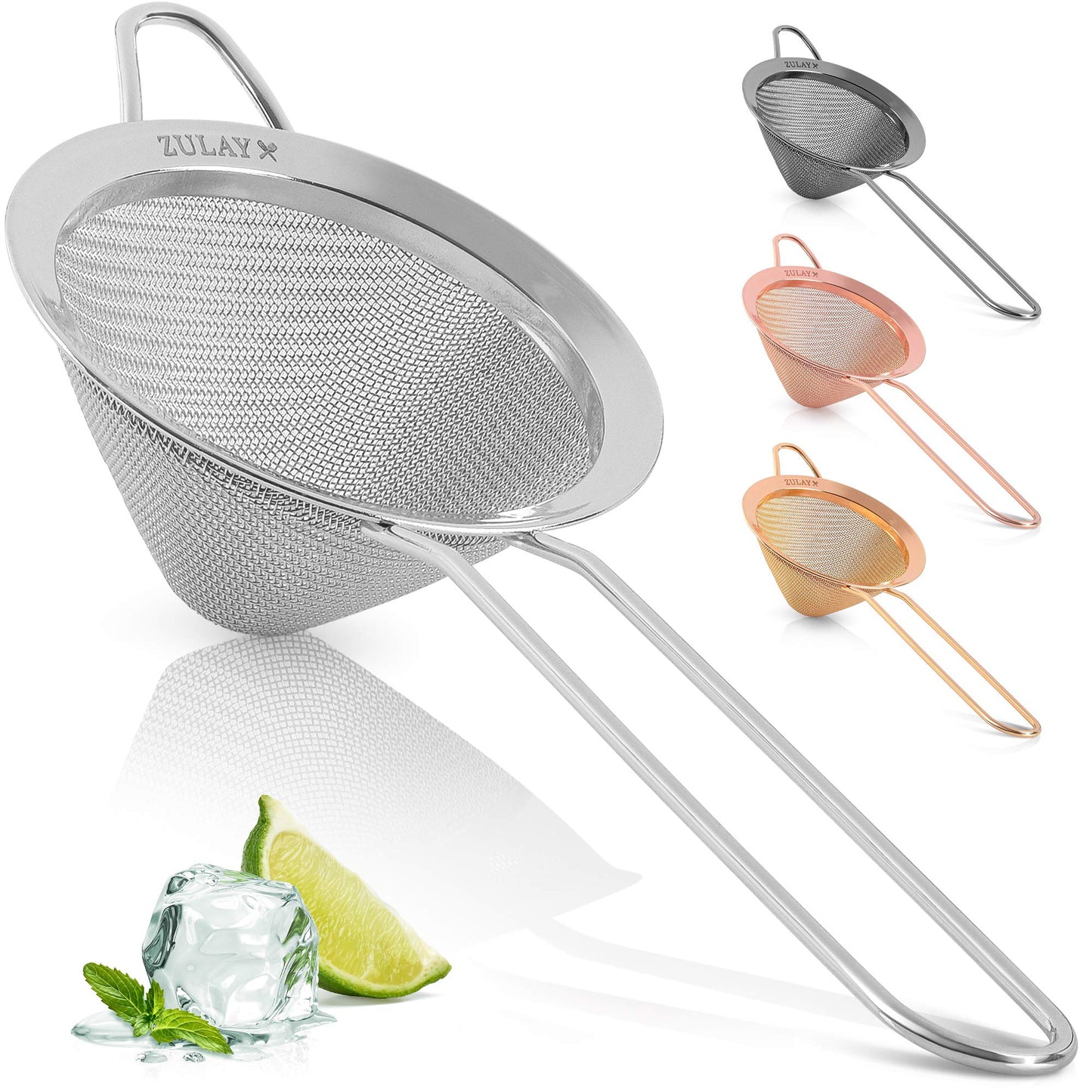 Zulay Kitchen 304 Stainless Steel Fine Mesh Strainer For Kitchen - Sieve Sifters For Food, Tea, Rice, Oil, Noodles, Fruits, Vegetables - Rust-Proof, Easy to Clean Drink Strainer (Silver)