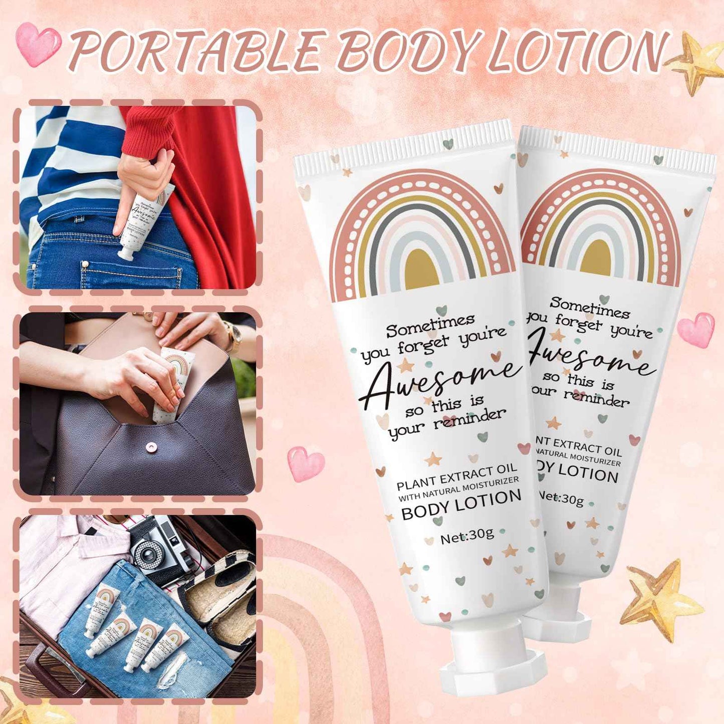 Yaryang 24 Pcs Christmas Mini Body Lotion Gifts Bulk for Dry Skin Travel Size Rainbow Body Cream Christmas Appreciation Gifts Moisturizing Lotion Xmas Stocking Stuffers for Women Ladies Nurse