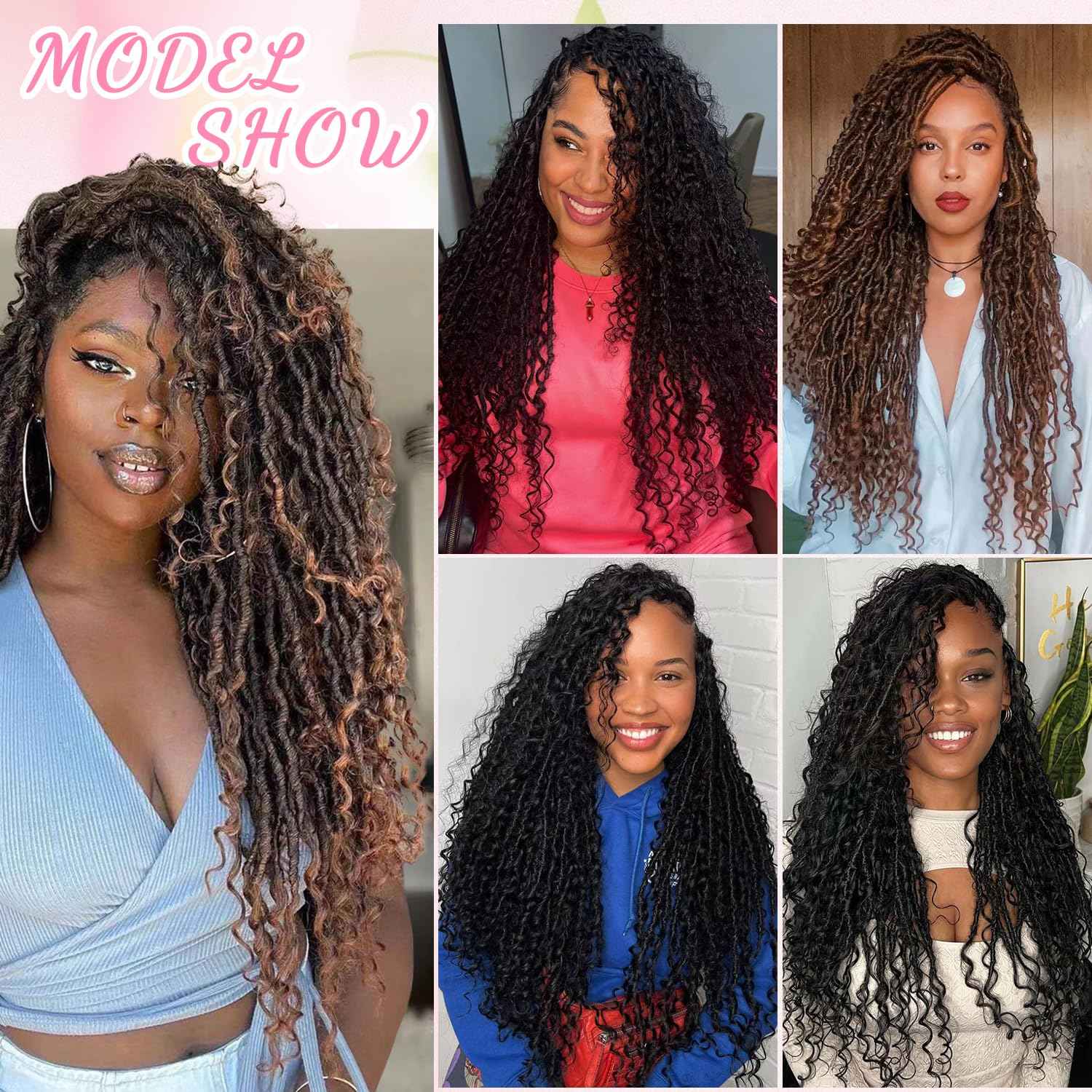 Soft Boho Locs Crochet Hair for Black Women-24 Inch 8 Packs Goddess Faux Locs Crochet Human Hair Feeling Pre Looped with Curly Ends (1B, 24 Inch(Pack of 8))