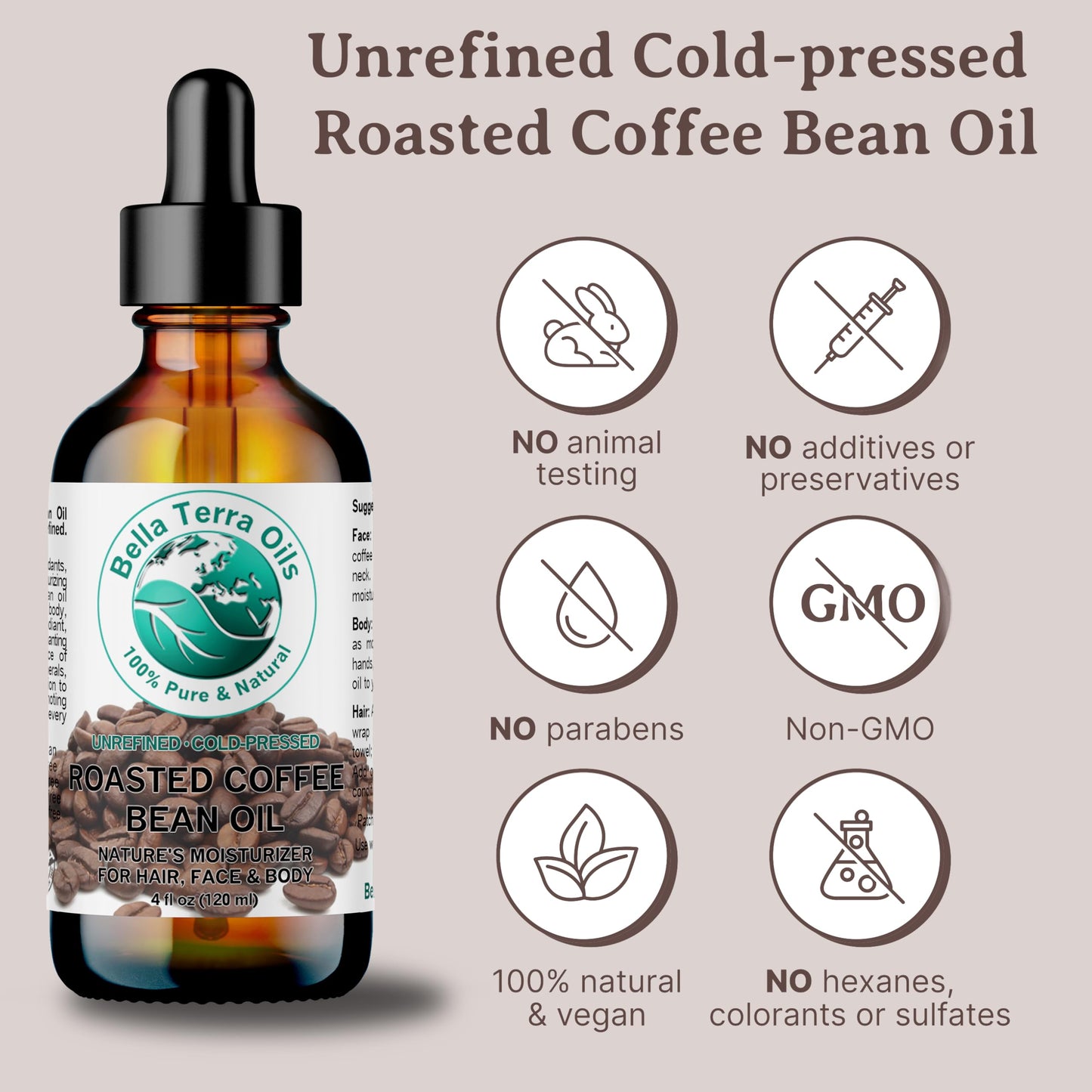 Bella Terra Oils - Roasted Coffee Bean Oil 4 oz - Dive into the Heart of Coffee Extract, Boosted with Essential Fatty Acids, A Luxurious Experience