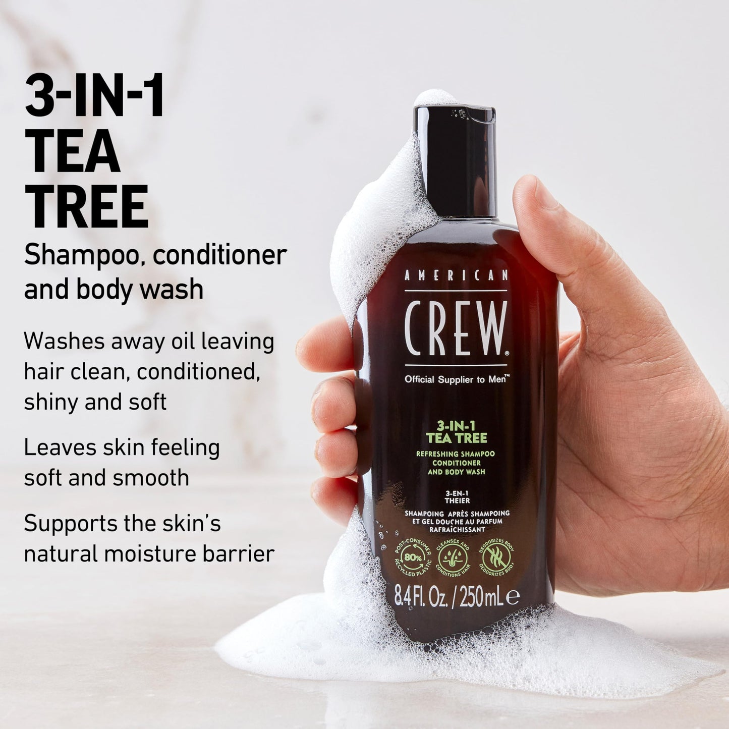 American Crew Shampoo, Conditioner & Body Wash for Men, 3-in-1, Tea Tree Scent, 3.3 Fl Oz